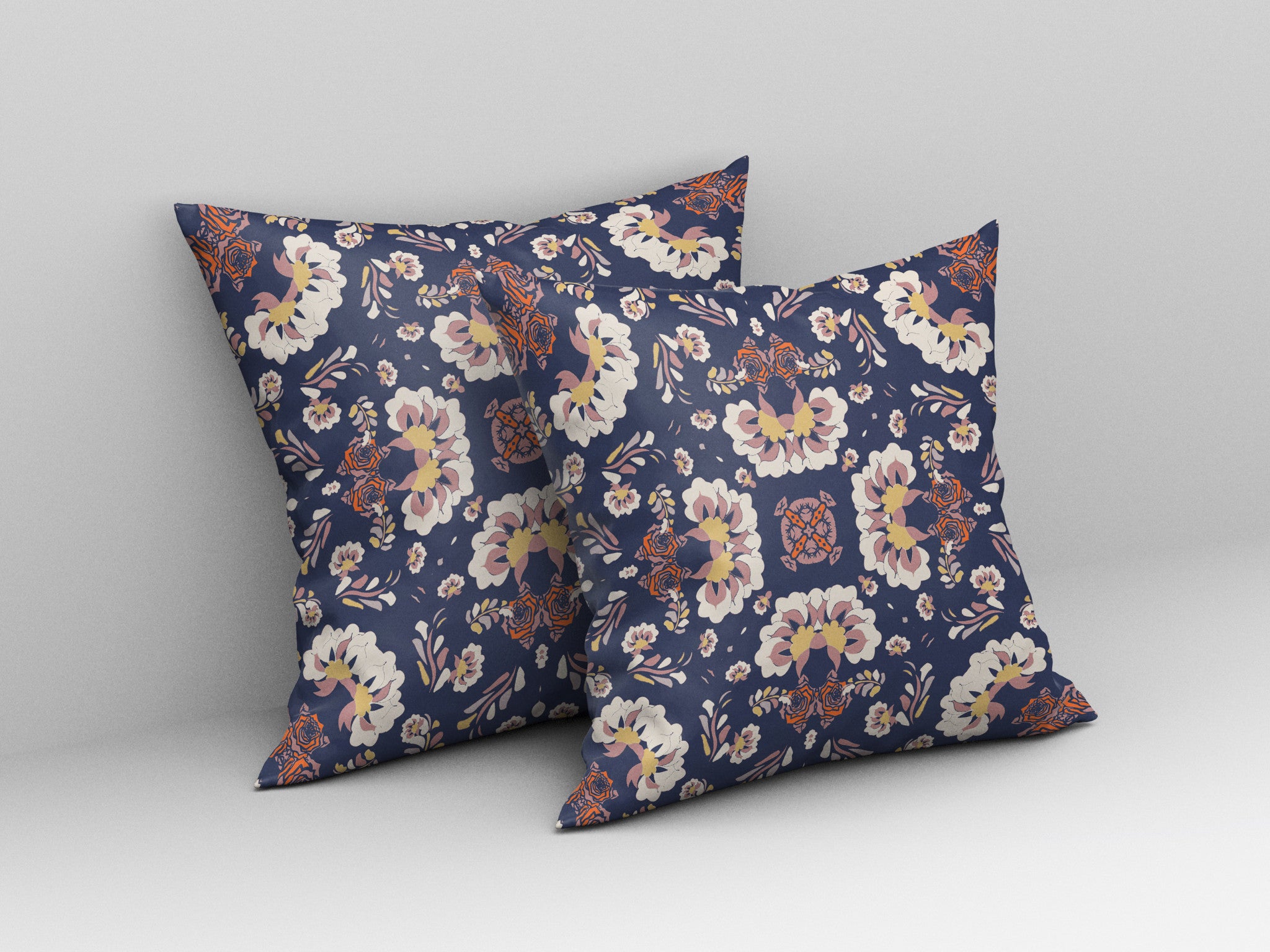 16" X 16" Blue And White Floral Blown Seam Suede Throw Pillow