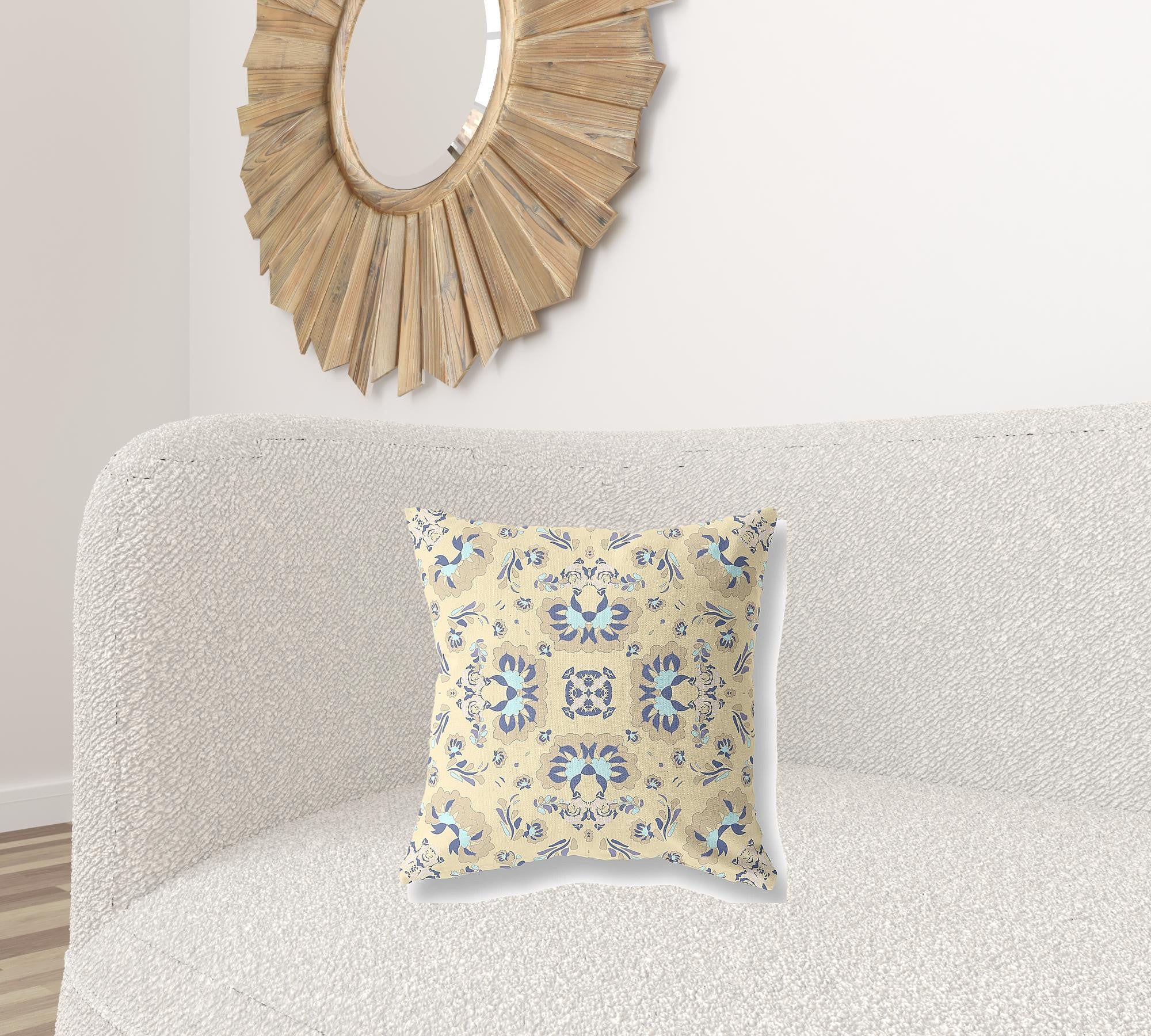 18" X 18" Yellow Floral Blown Seam Suede Throw Pillow