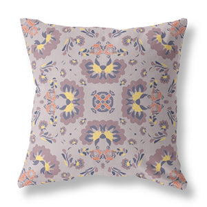 16" X 16" Muted Purple And Yellow Floral Blown Seam Suede Throw Pillow