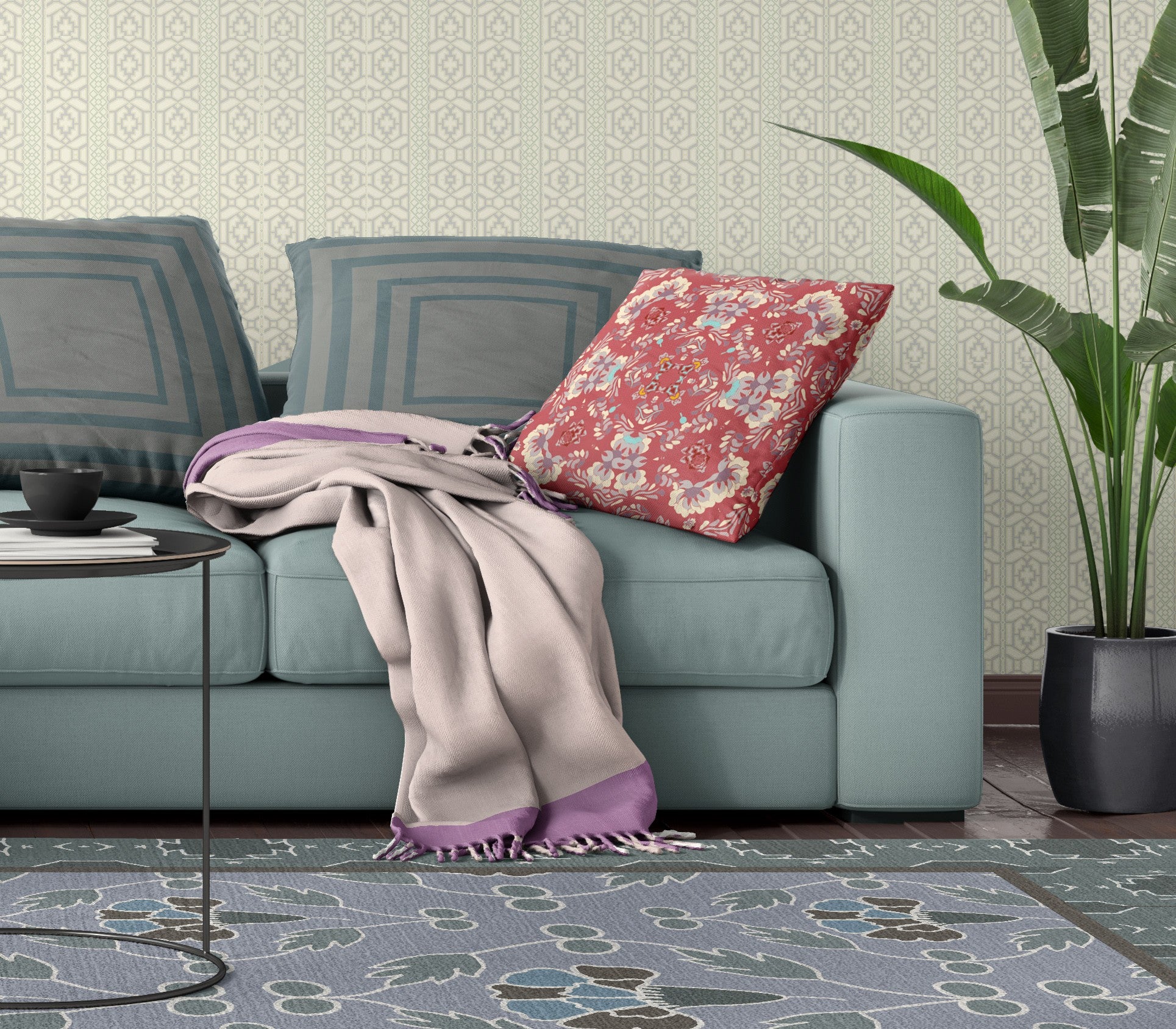 16" X 16" Red Abstract Blown Seam Suede Throw Pillow