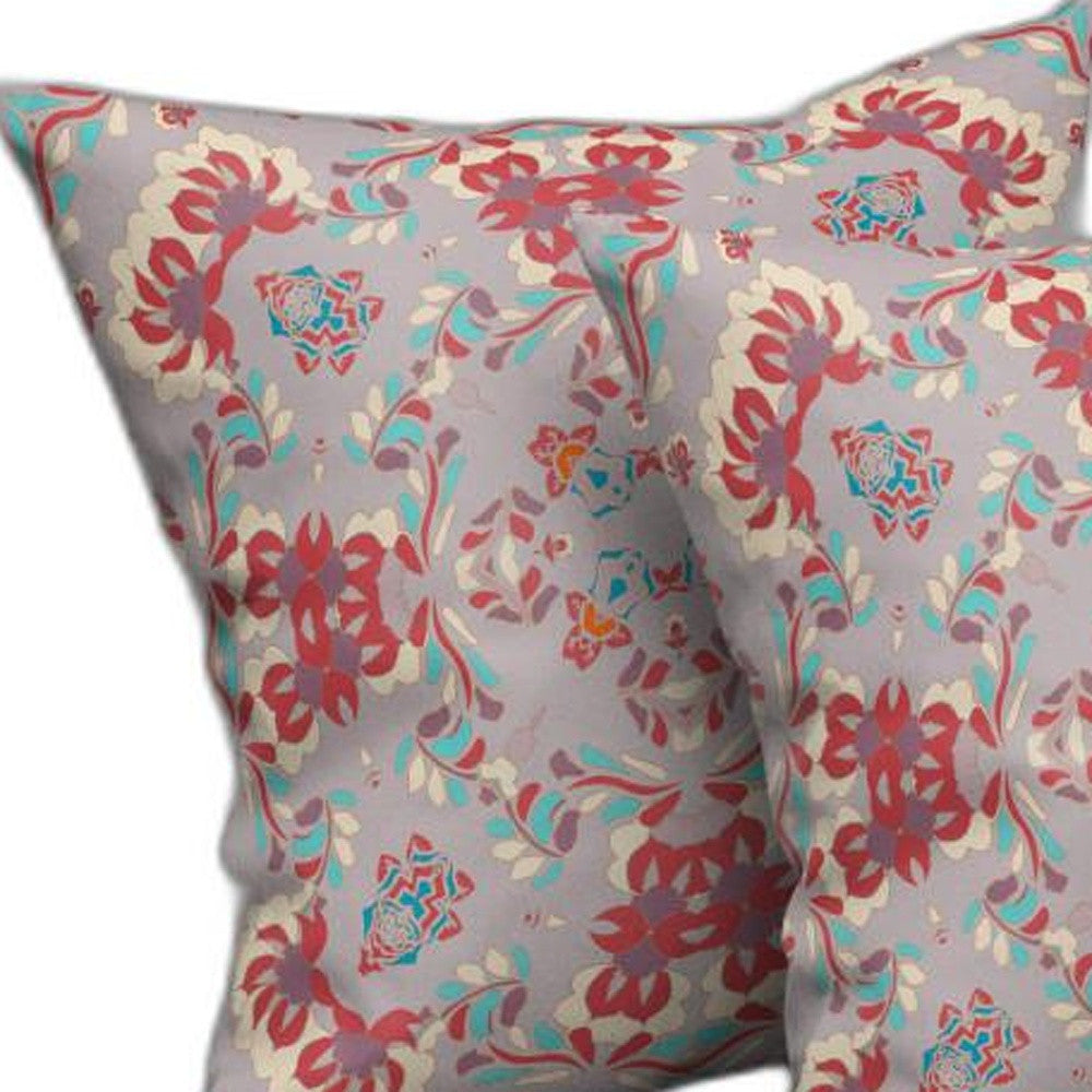 16" X 16" Purple And Red Abstract Blown Seam Suede Throw Pillow