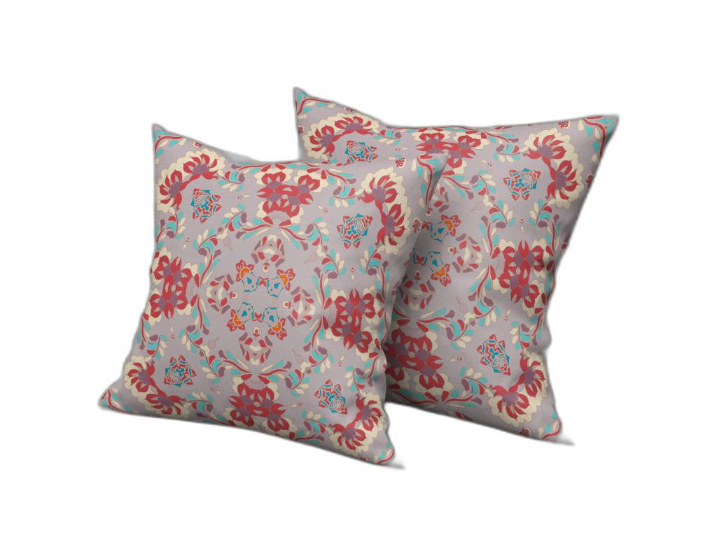 18 英寸 X 18 英寸紫色和紅色抽象吹縫絨面革抱枕