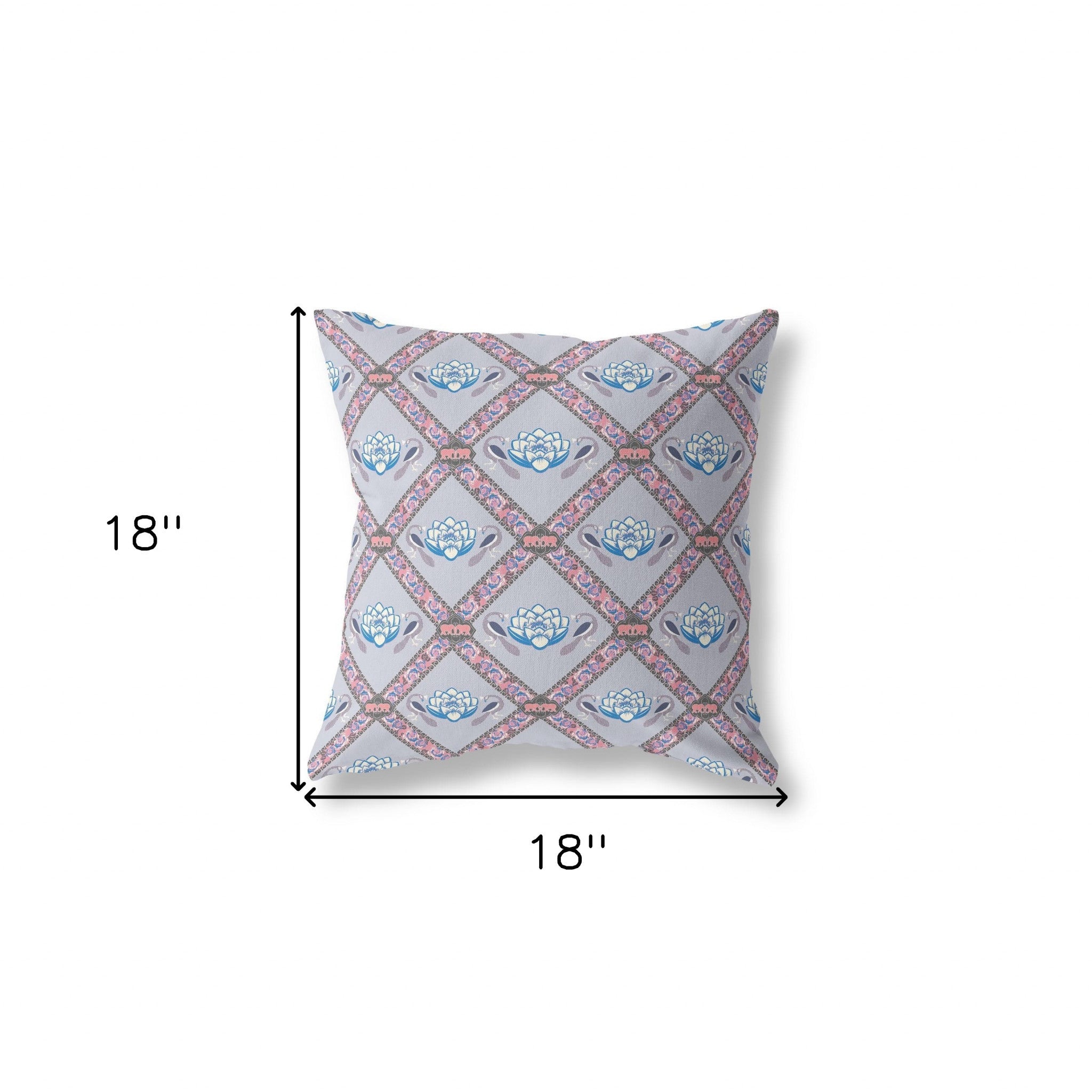 18"x18" Gray Blue Pink Zippered Broadcloth Geometric Throw Pillow