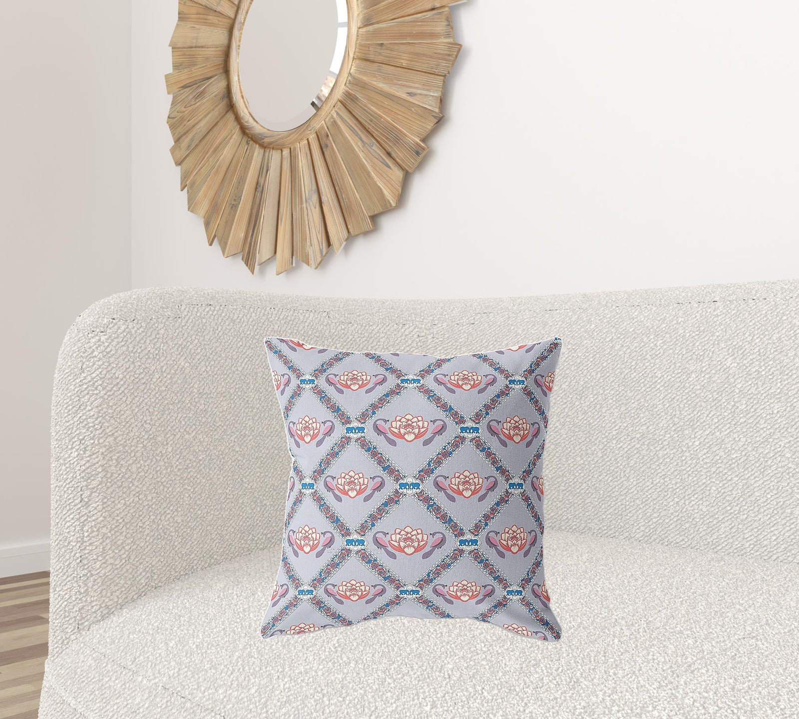 18"x18" Gray Red Blue Zippered Broadcloth Geometric Throw Pillow