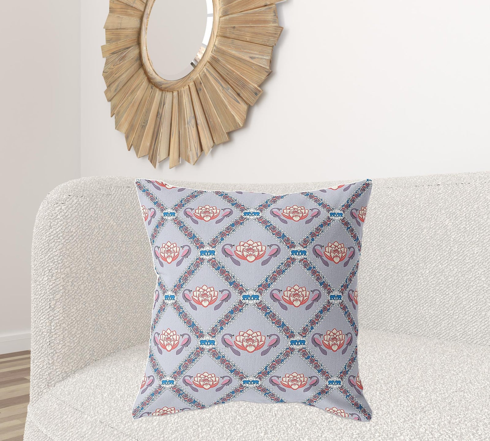 18"x18" Gray Red Blue Zippered Broadcloth Geometric Throw Pillow