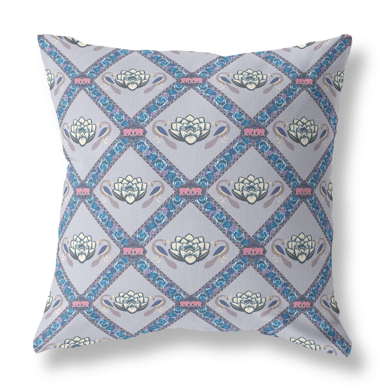 18"x18" Gray Sea Blue Pink Zippered Broadcloth Geometric Throw Pillow