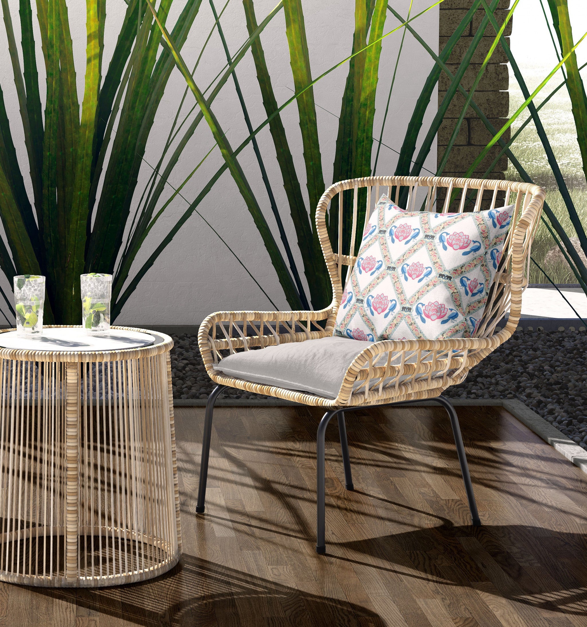 18"x18" White Blue Gray Zippered Broadcloth Geometric Throw Pillow