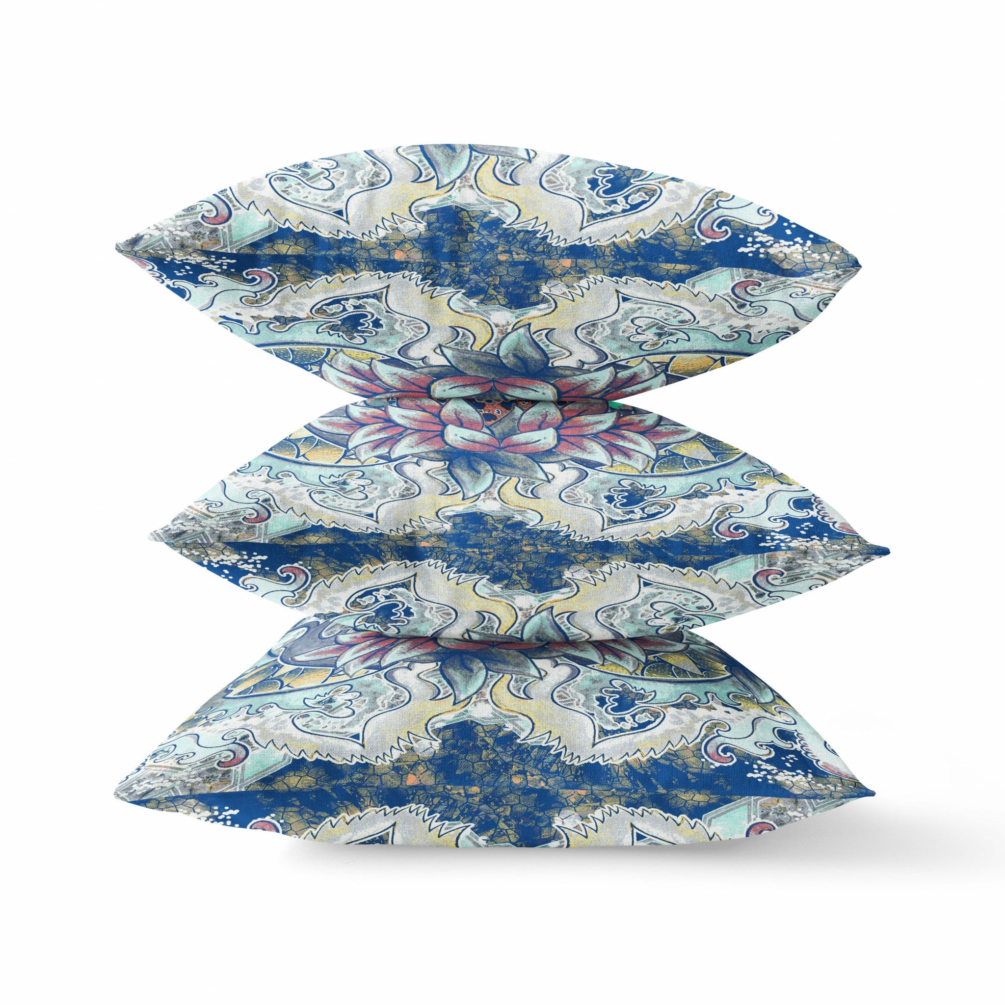 18"x18" Blue Aqua Yellow Zippered Broadcloth Geometric Throw Pillow