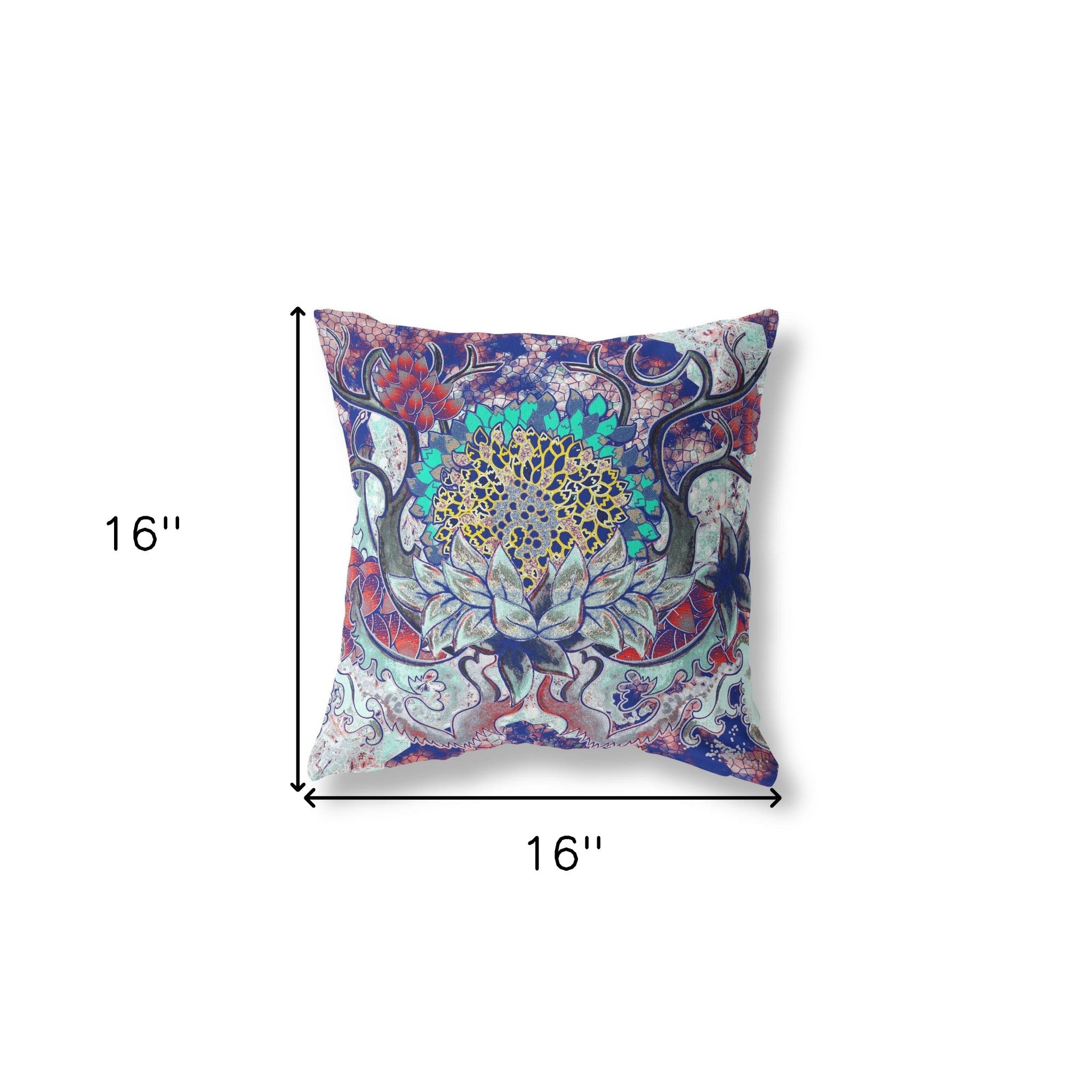 16" X 16" Electric Blue And Aqua Zippered Geometric Indoor Outdoor Throw Pillow