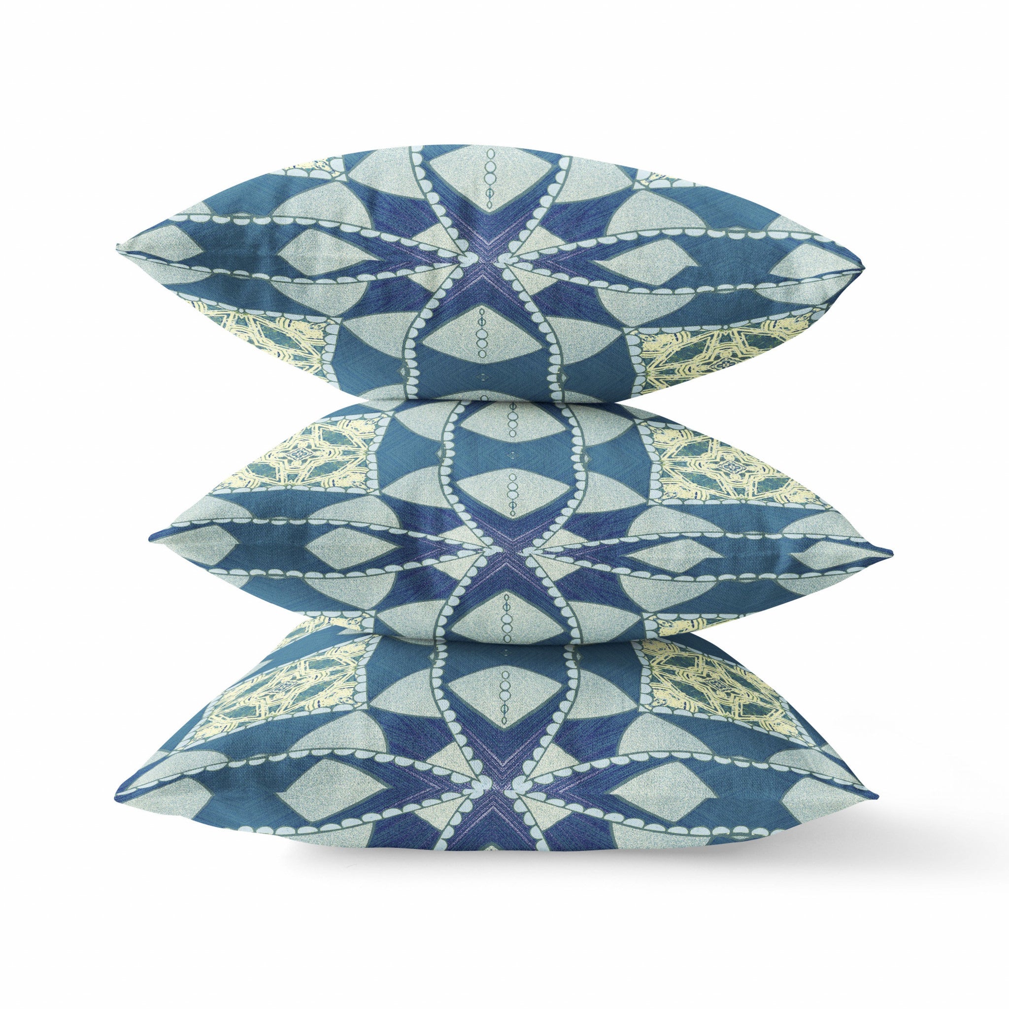 18"x18" Blue Green Cream Zippered Broadcloth Geometric Throw Pillow