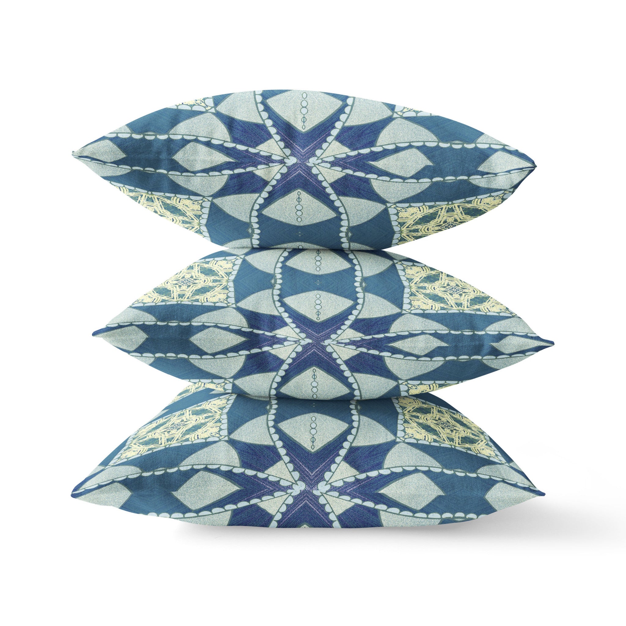 18"x18" Blue Green Cream Zippered Broadcloth Geometric Throw Pillow