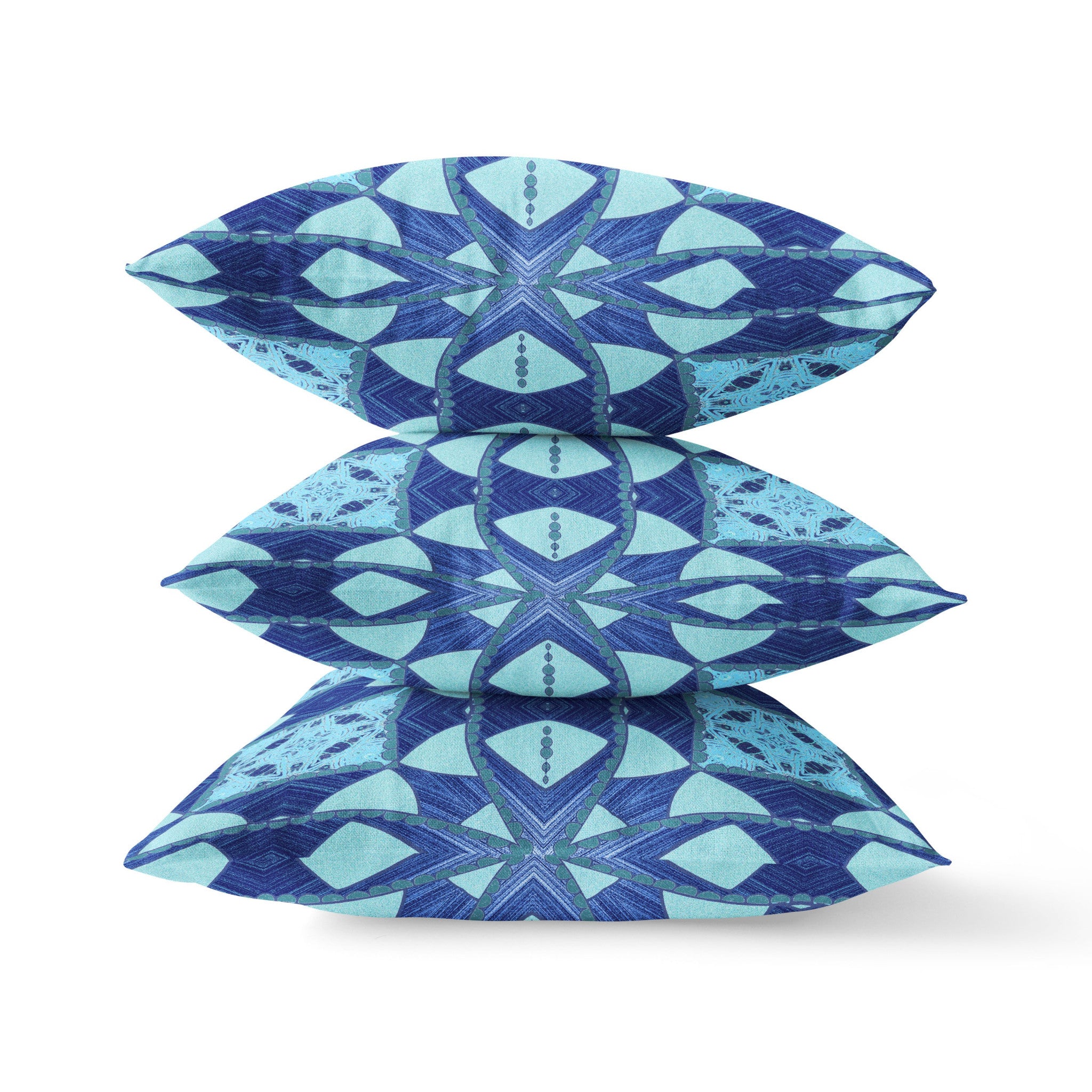 16" X 16" Blue Zippered Geometric Indoor Outdoor Throw Pillow