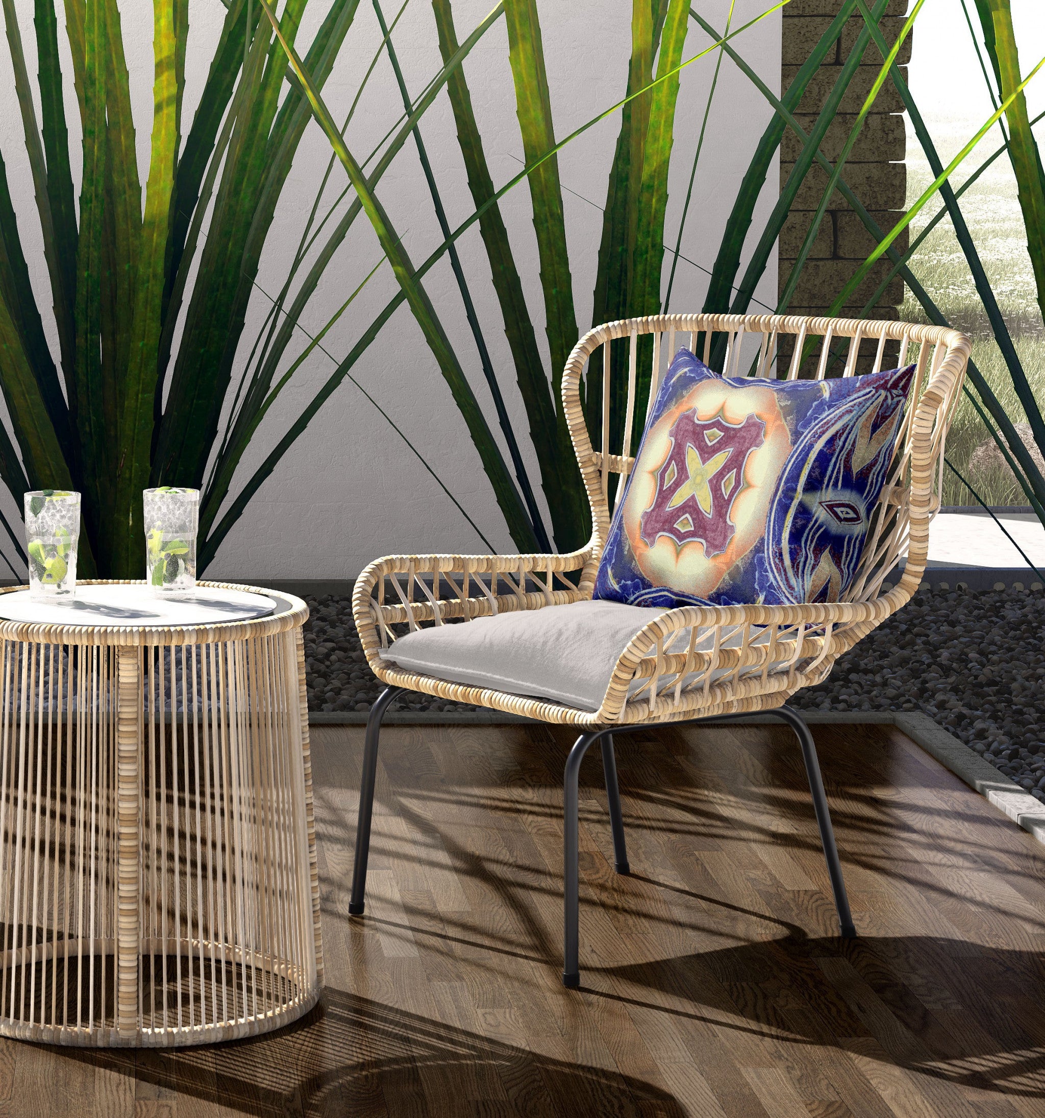 18"x18" Blue Muted Orange Cream Zippered Broadcloth Geometric Throw Pillow