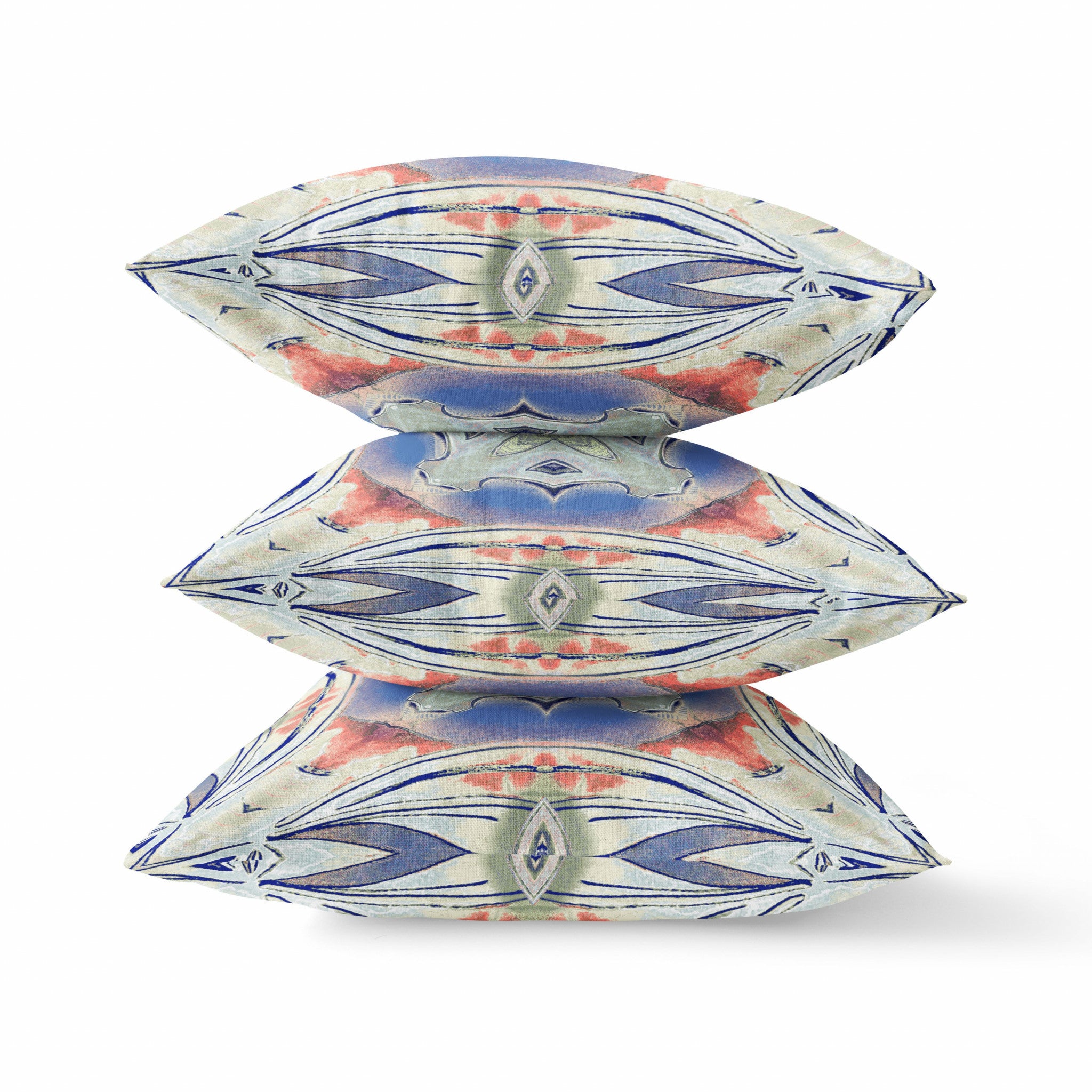 16"x16" Cream Peach Evening Blue Zippered Broadcloth Geometric Throw Pillow