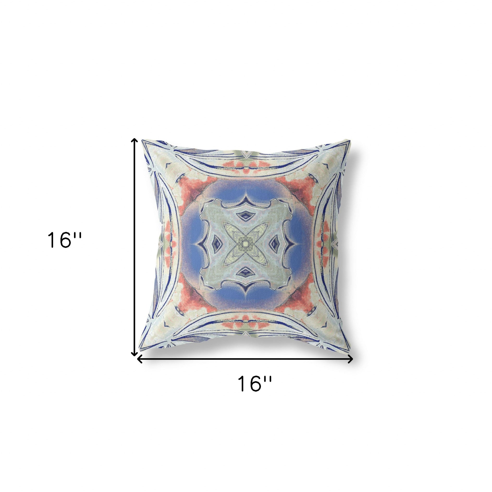 16"x16" Cream Peach Evening Blue Zippered Broadcloth Geometric Throw Pillow