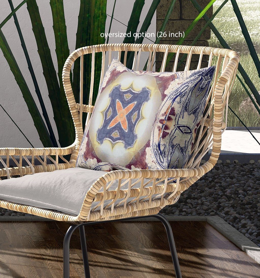 18"x18" Grey Brown Indigo Zippered Broadcloth Geometric Throw Pillow