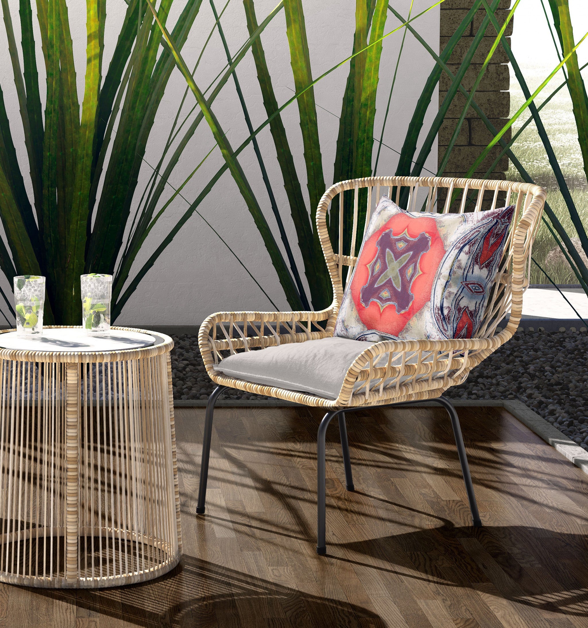 18"x18" Light Blue Grey Peach Zippered Broadcloth Geometric Throw Pillow