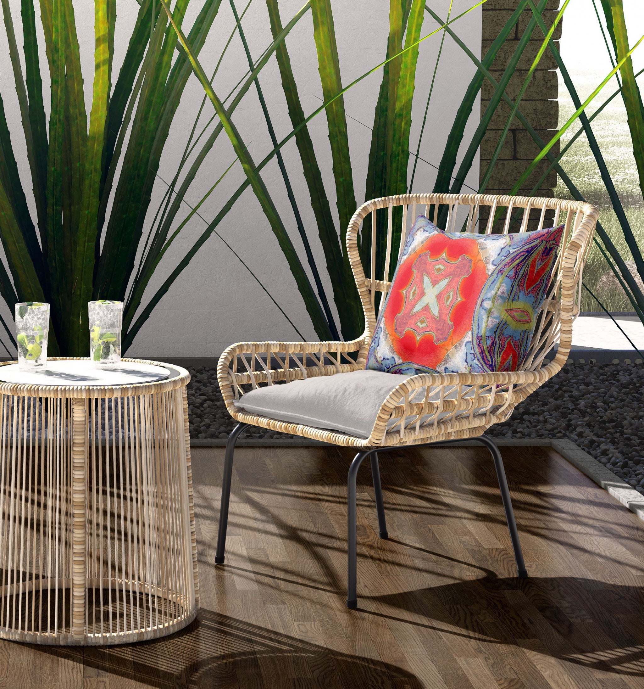 16"x16" Muted Blue Hot Orange Zippered Broadcloth Geometric Throw Pillow