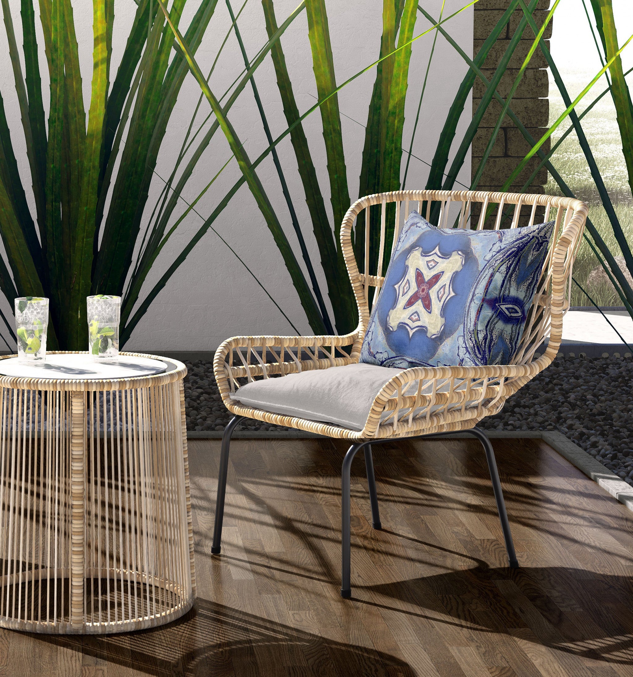 16"x16" Sky Blue Evening Blue Zippered Broadcloth Geometric Throw Pillow