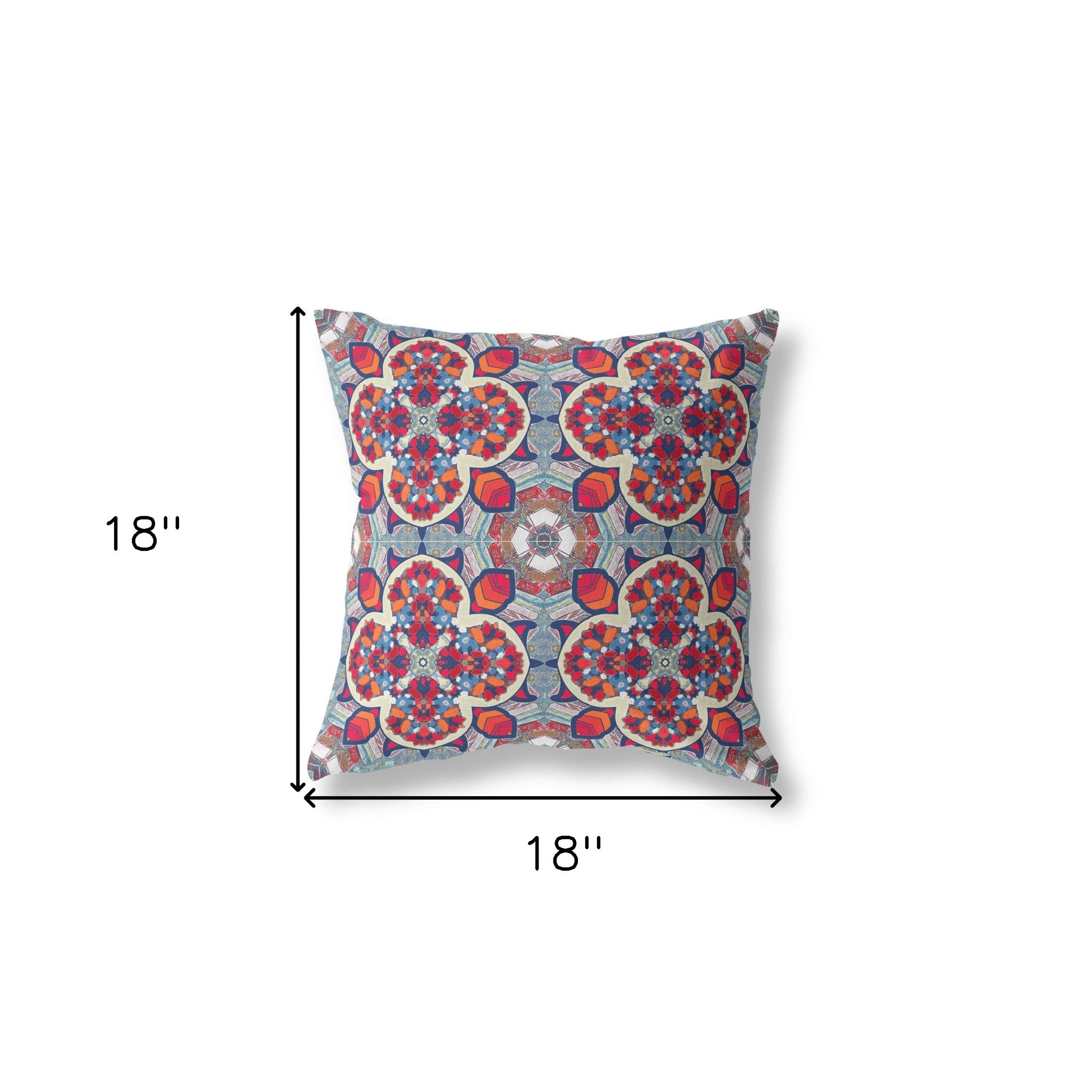 18" X 18" Red Zippered Geometric Indoor Outdoor Throw Pillow Cover & Insert