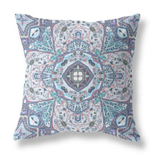 16” Blue Gray Floral Boho Zippered Suede Throw Pillow