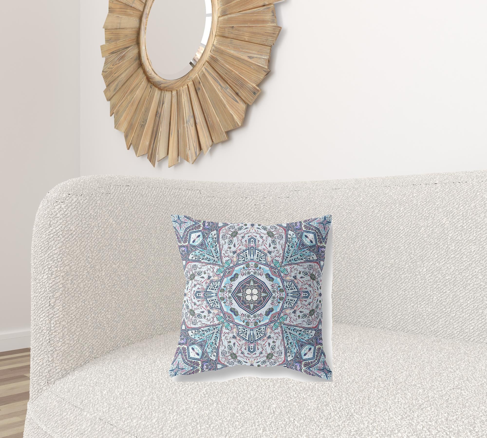 18” Blue Gray Floral Boho Zippered Suede Throw Pillow