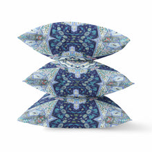 Cojín de gamuza con cremallera Geo floral azul índigo de 18 