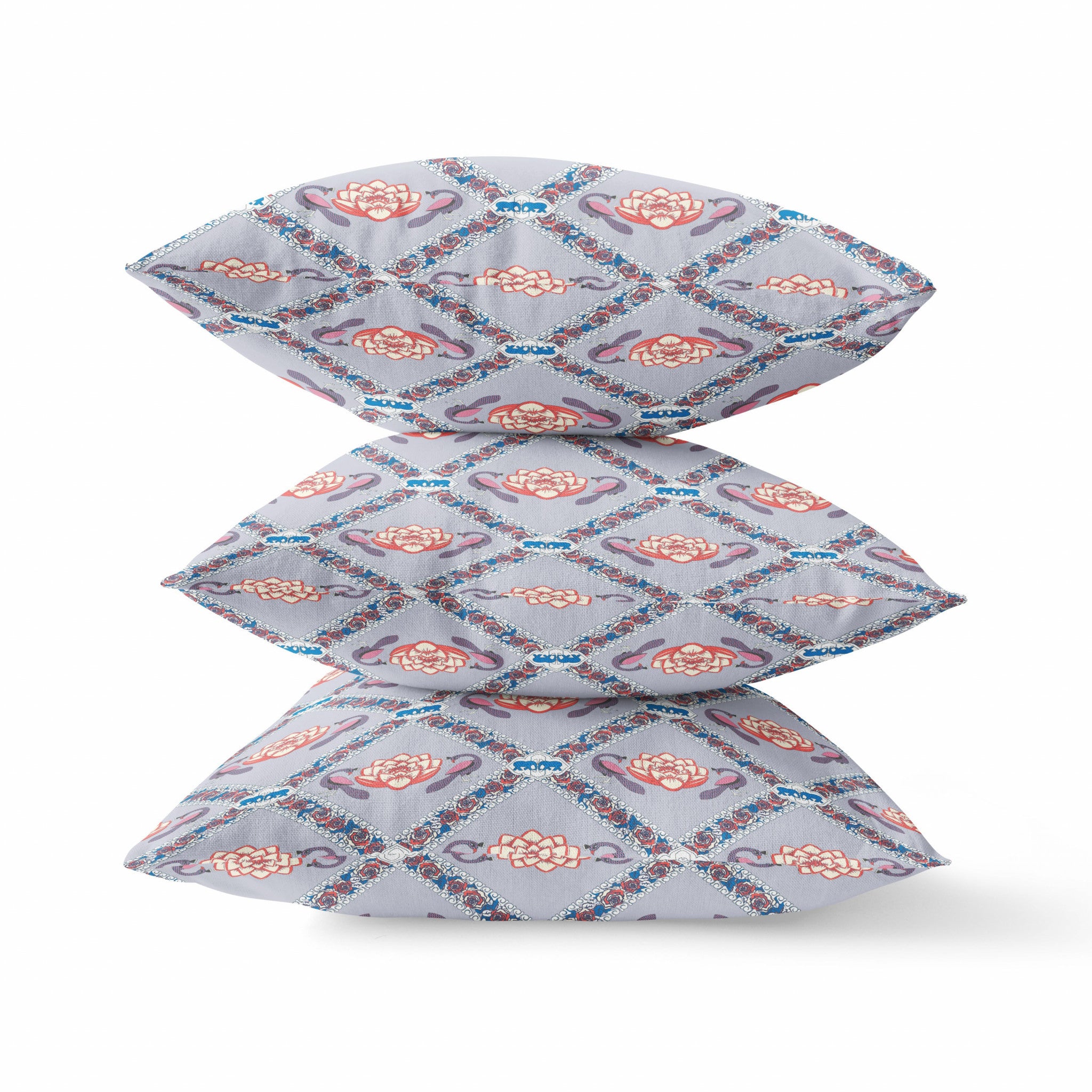 18"x18" Gray Red Blue Zippered Suede Geometric Throw Pillow