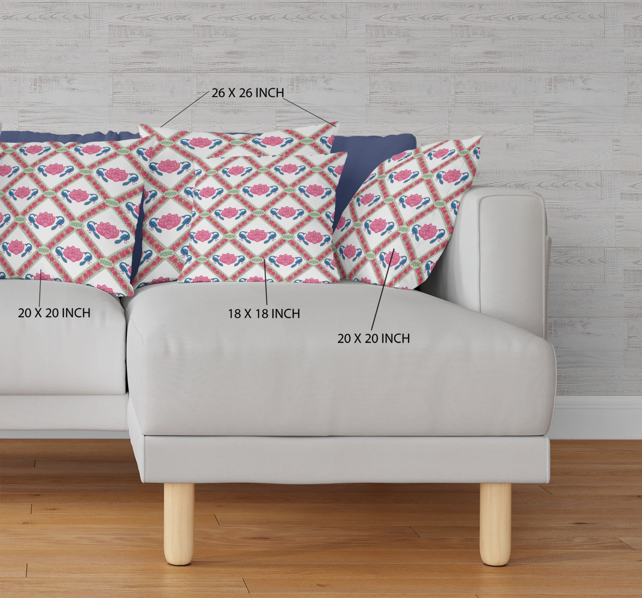 18"x18" Pink Blue White Zippered Suede Geometric Throw Pillow