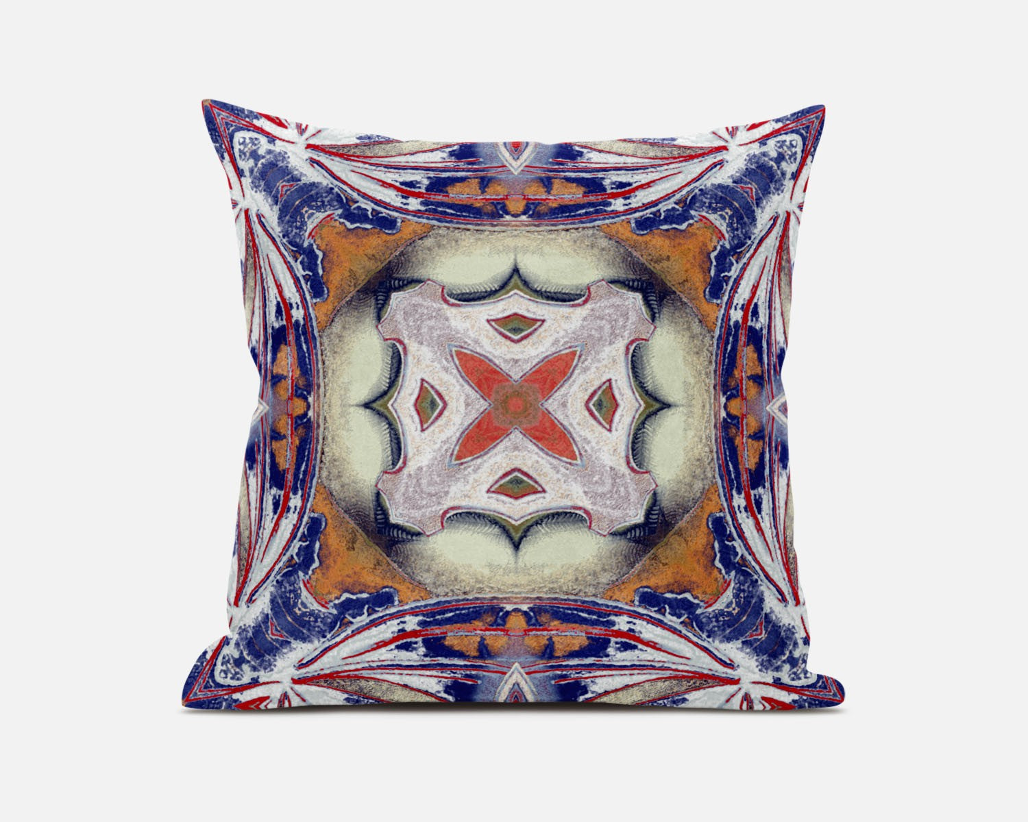 18"x18" Blue Orange Muted Yellow White Zippered Suede Geometric Throw Pillow