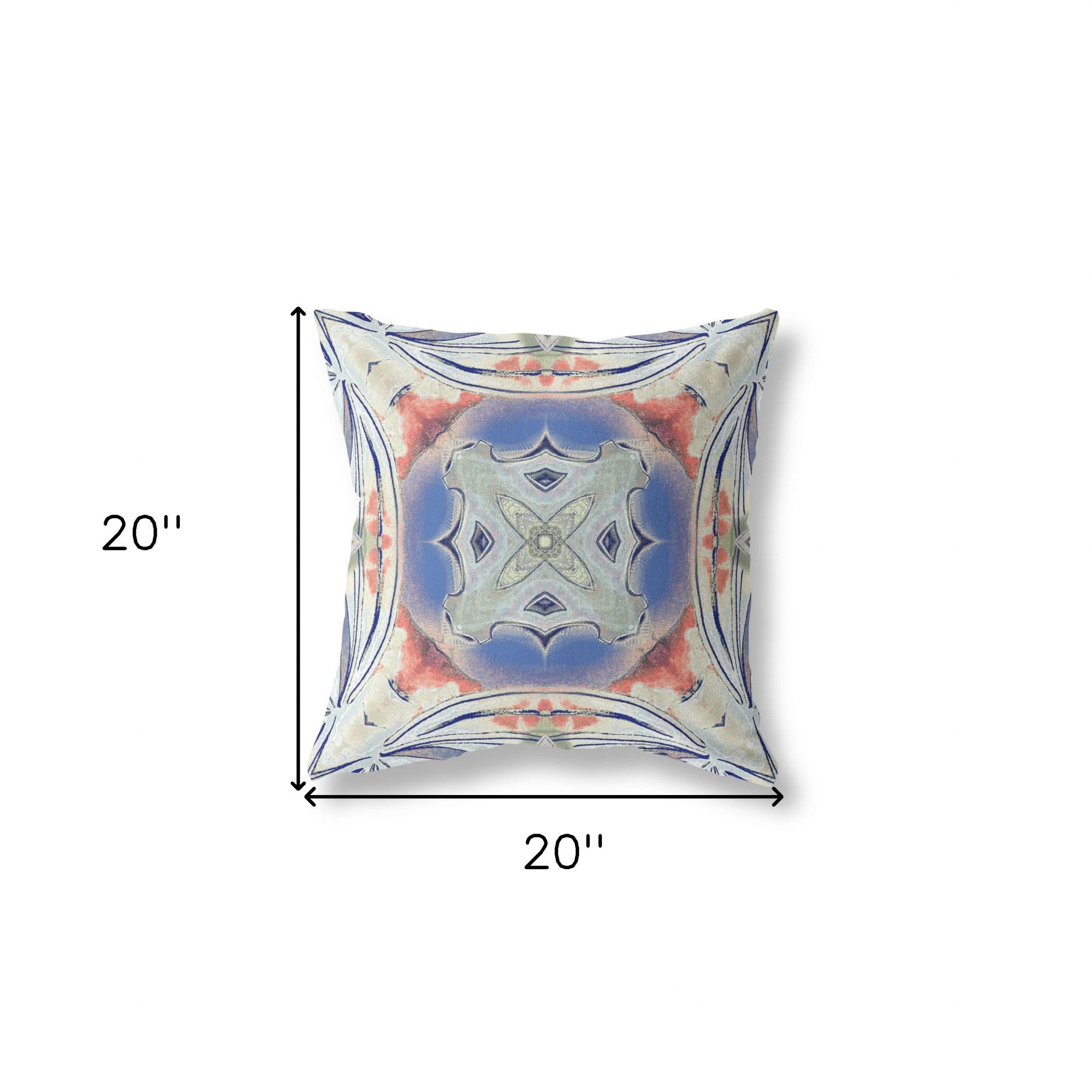 18"x18" Cream Peach Evening Blue Zippered Suede Geometric Throw Pillow
