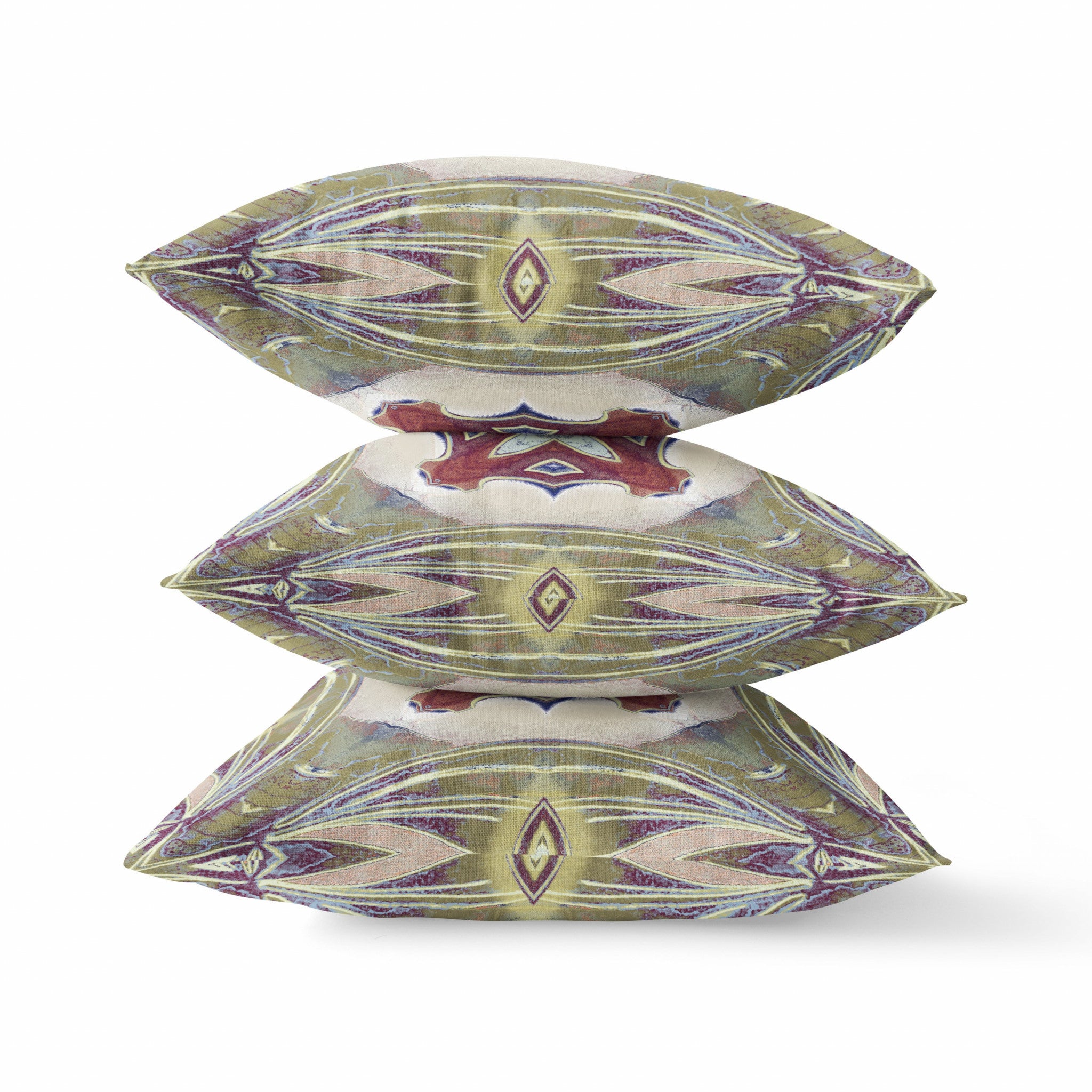 18"x18" Muted Green Cream Magenta Zippered Suede Geometric Throw Pillow