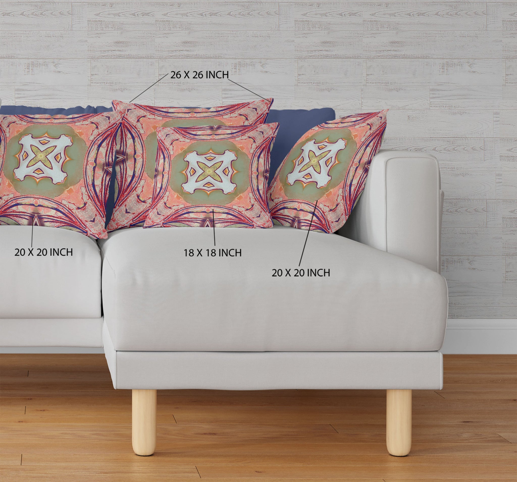 16" X 16" Peach And Green Zippered Geometric Indoor Outdoor Throw Pillow