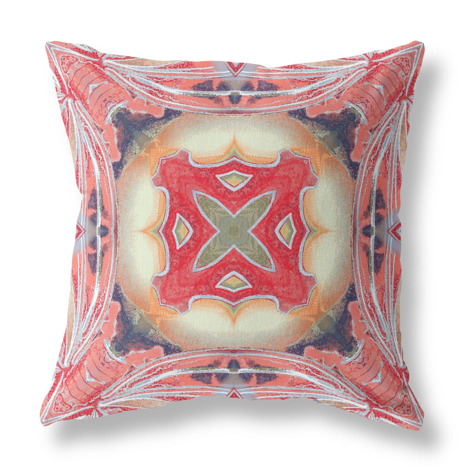 16" X 16" Pink Peach Red Geometric Zippered Suede Throw Pillow