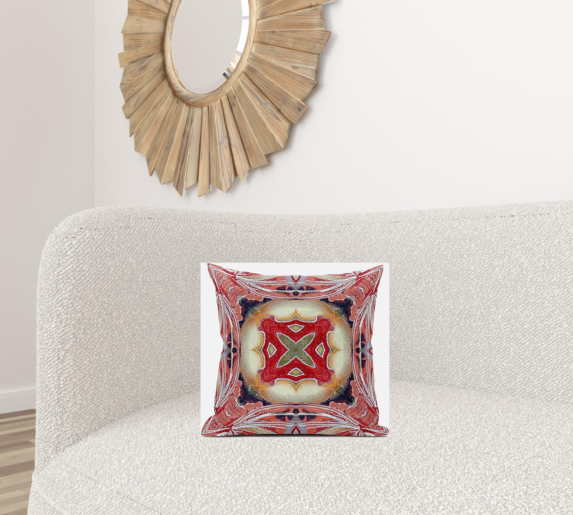 16" X 16" Pink Peach Red Geometric Zippered Suede Throw Pillow