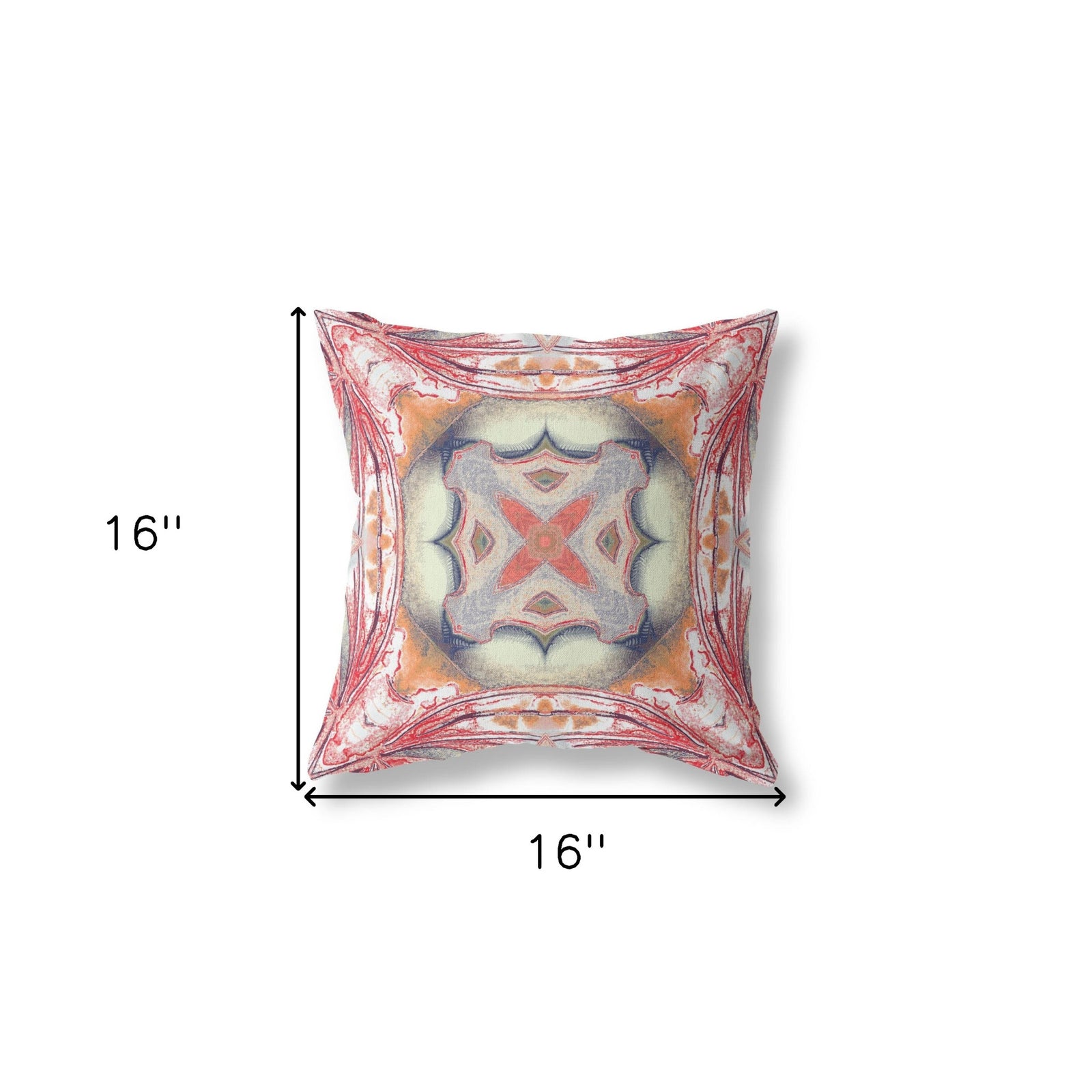 16" X 16" Rustic Orange Zippered Geometric Indoor Outdoor Throw Pillow