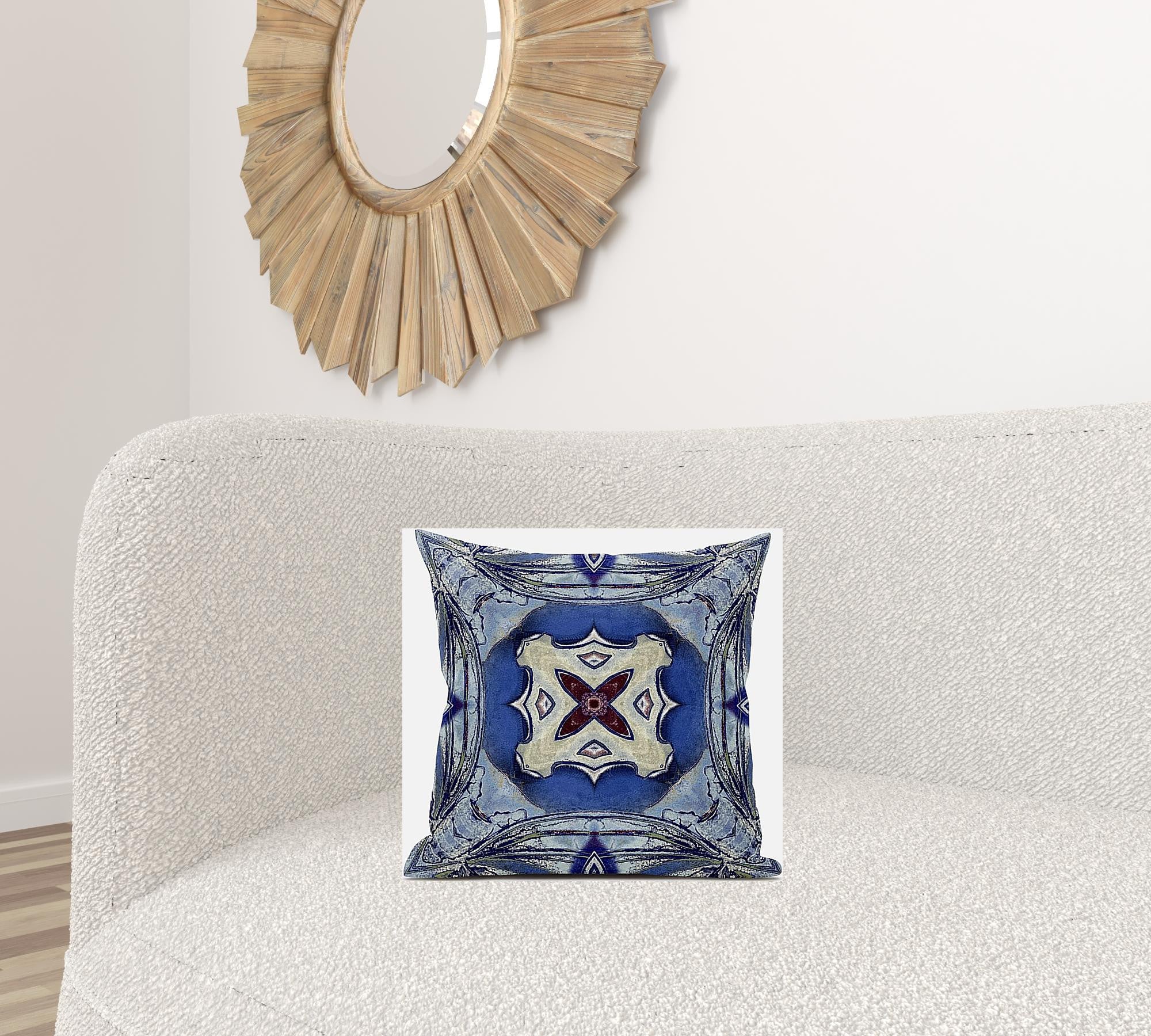 16" X 16" Sky Blue Evening Blue Geometric Zippered Suede Throw Pillow