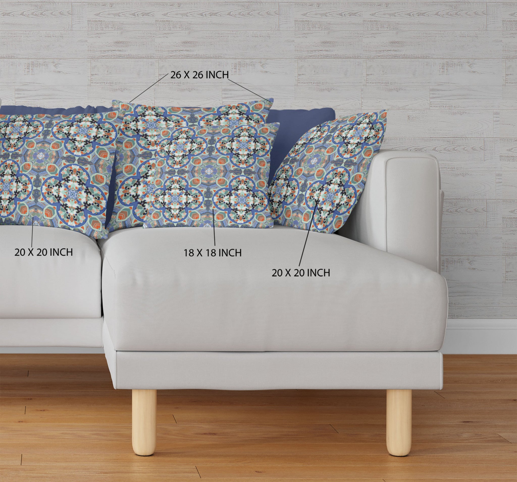 16” Blue Orange Cloverleaf Boho Zippered Suede Throw Pillow