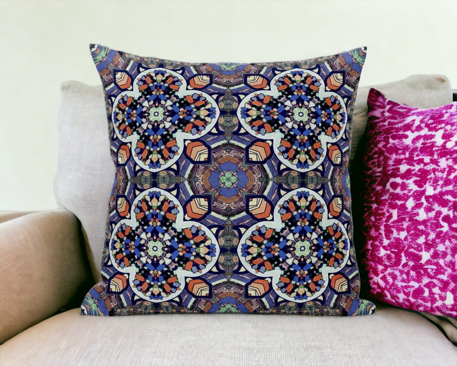 18” Gray Blue Cloverleaf Boho Zippered Suede Throw Pillow