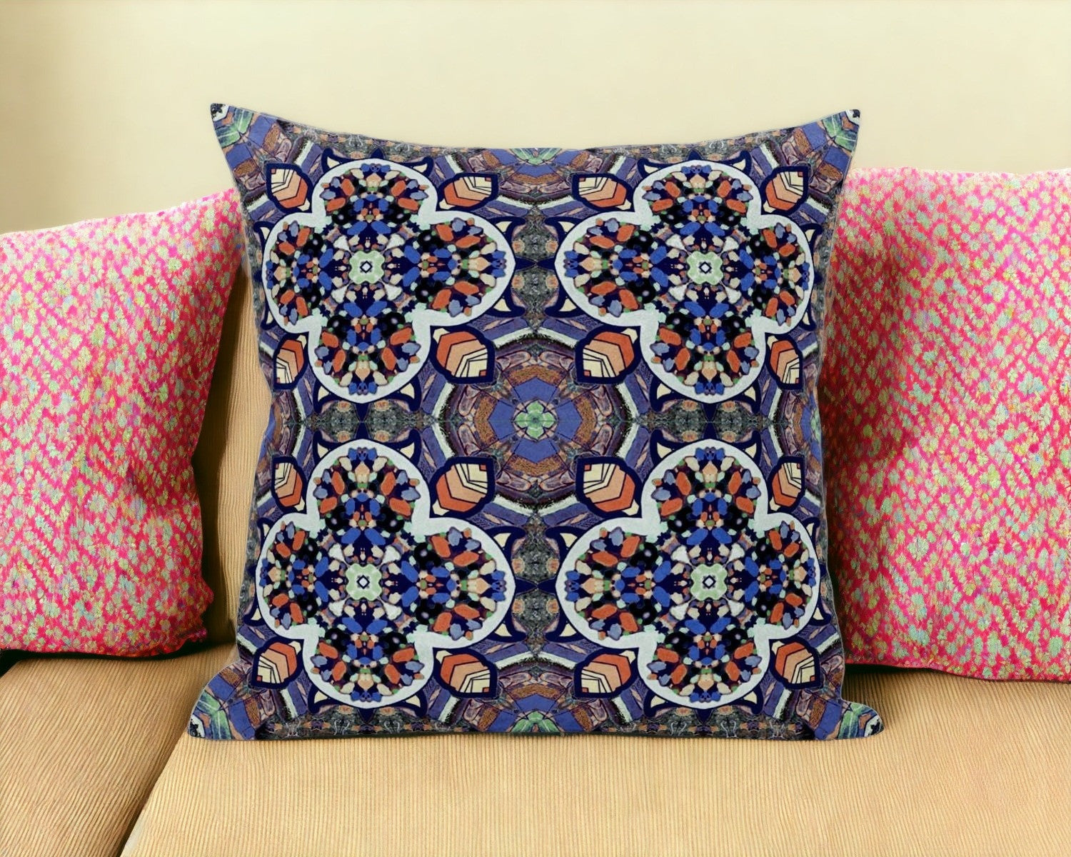 18” Gray Blue Cloverleaf Boho Zippered Suede Throw Pillow