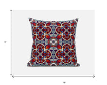 18” Red Blue Cloverleaf Boho Zippered Suede Throw Pillow