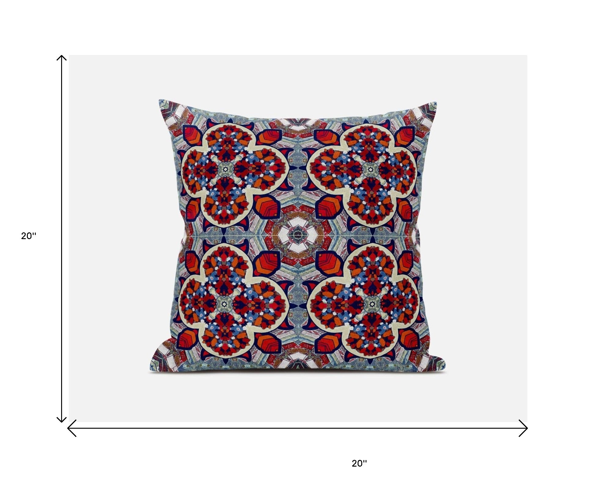 18” Red Blue Cloverleaf Boho Zippered Suede Throw Pillow