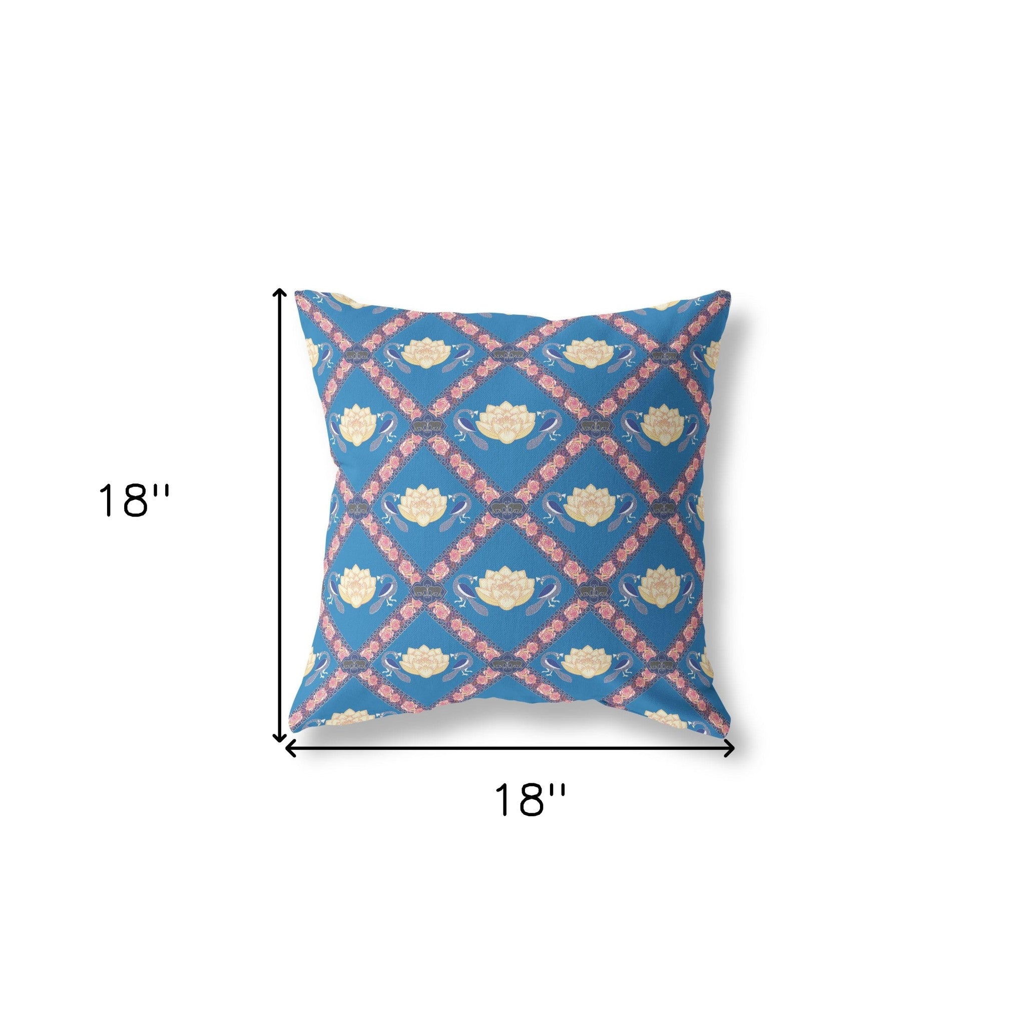 18" X 18" Blue And Pink Blown Seam Geometric Indoor Outdoor Throw Pillow