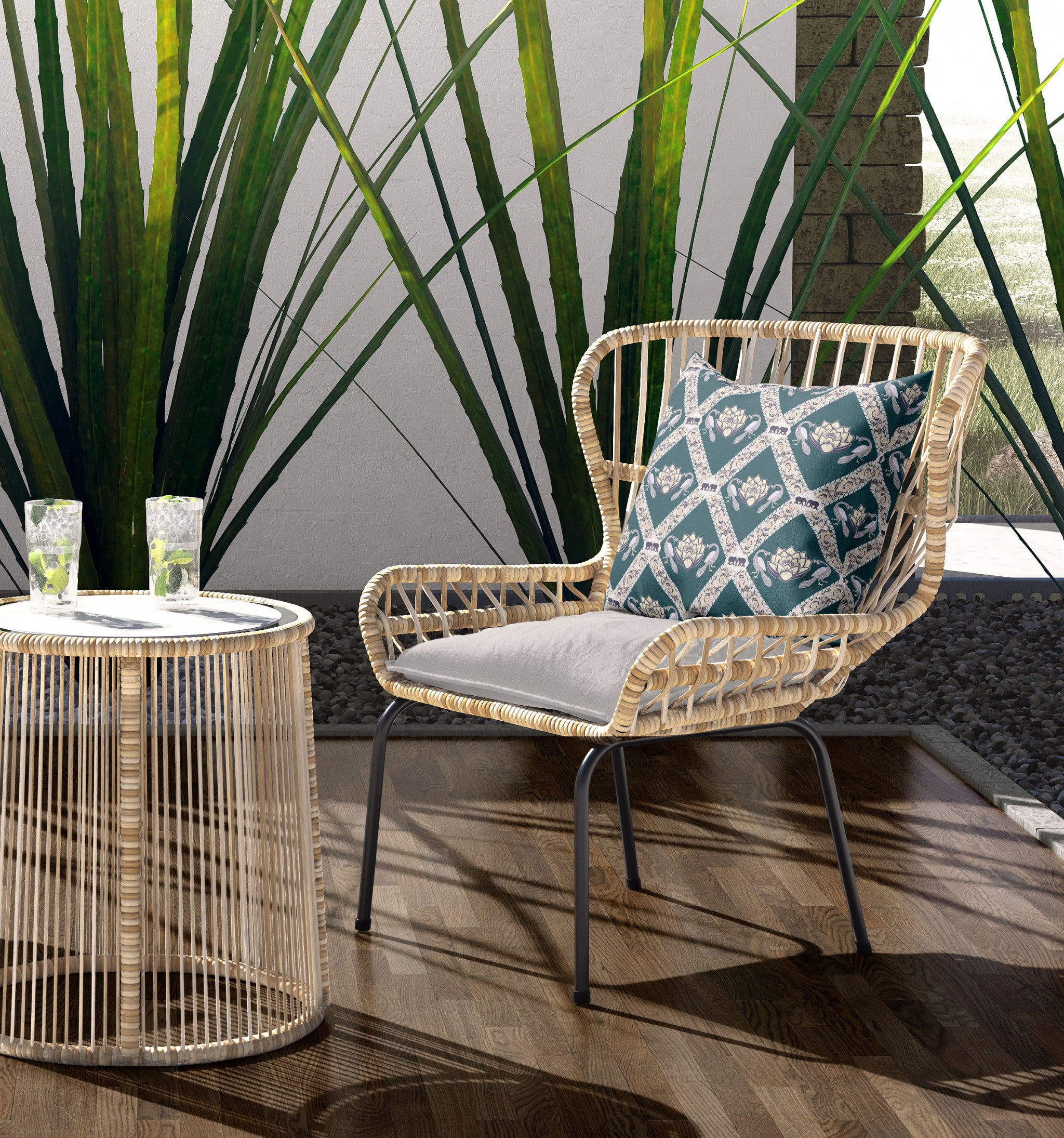 18" X 18" Dark Blue And Gray Blown Seam Geometric Indoor Outdoor Throw Pillow