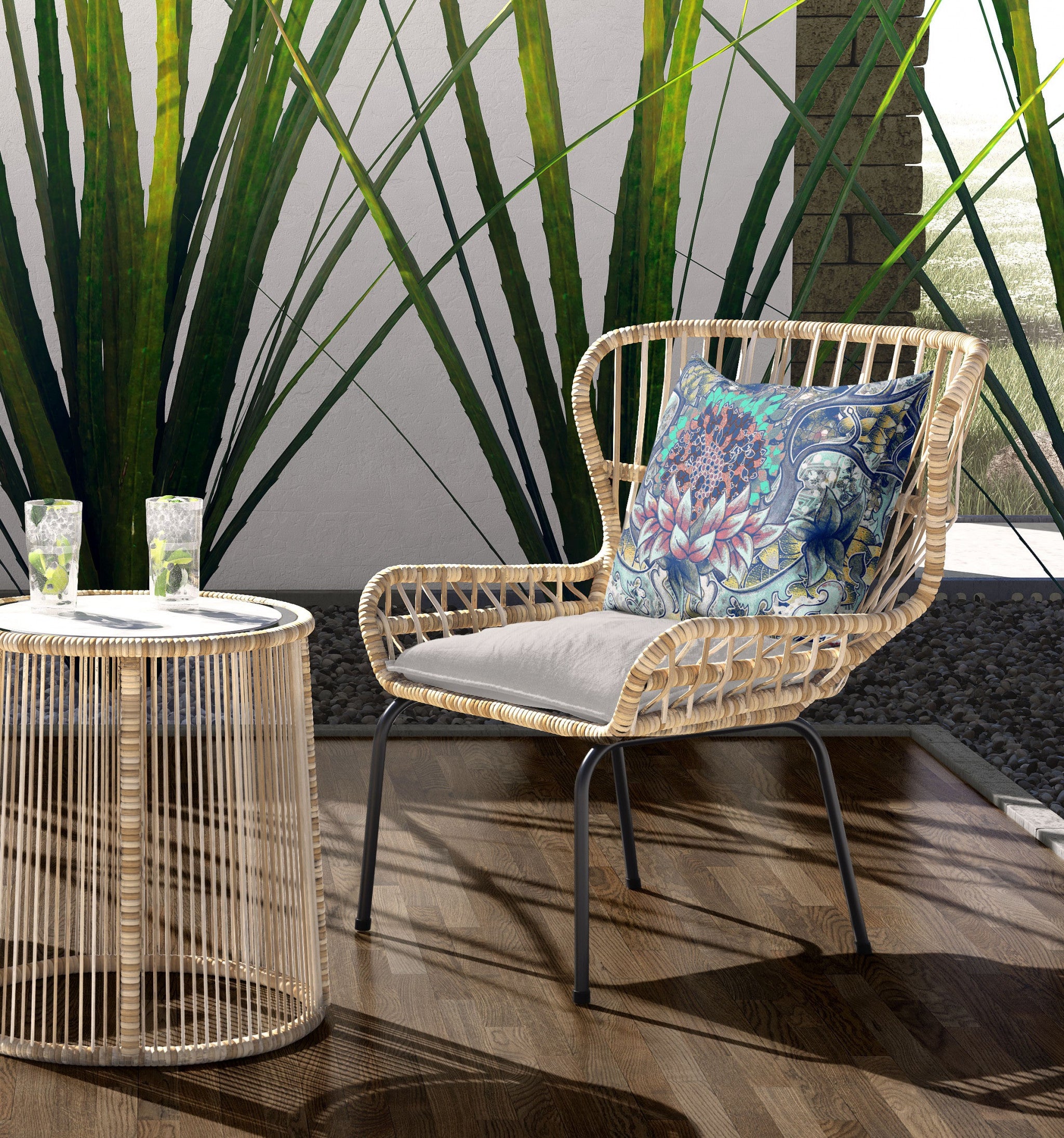 18" X 18" Blue And Yellow Blown Seam Geometric Indoor Outdoor Throw Pillow