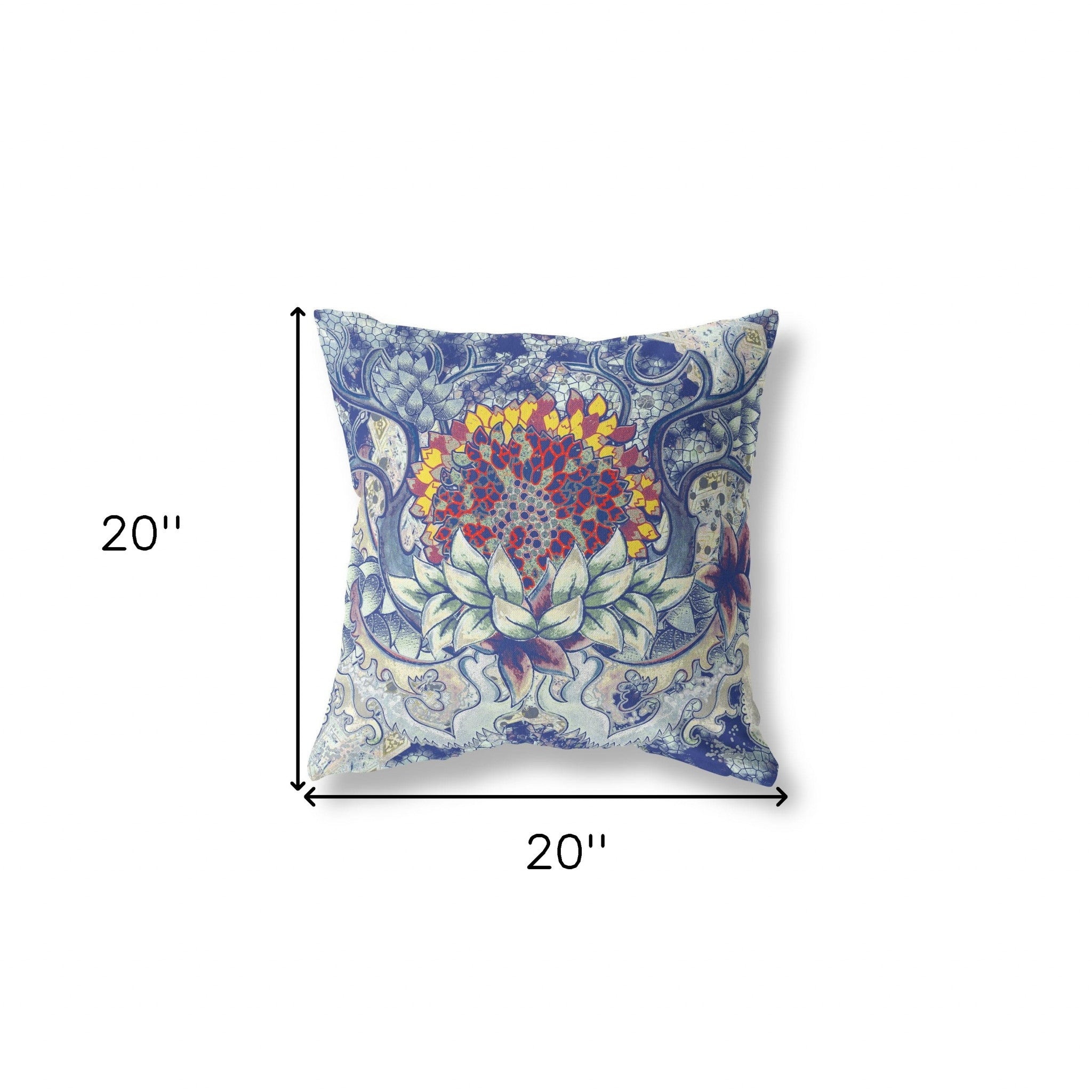 18" X 18" Blue And Red Blown Seam Geometric Indoor Outdoor Throw Pillow