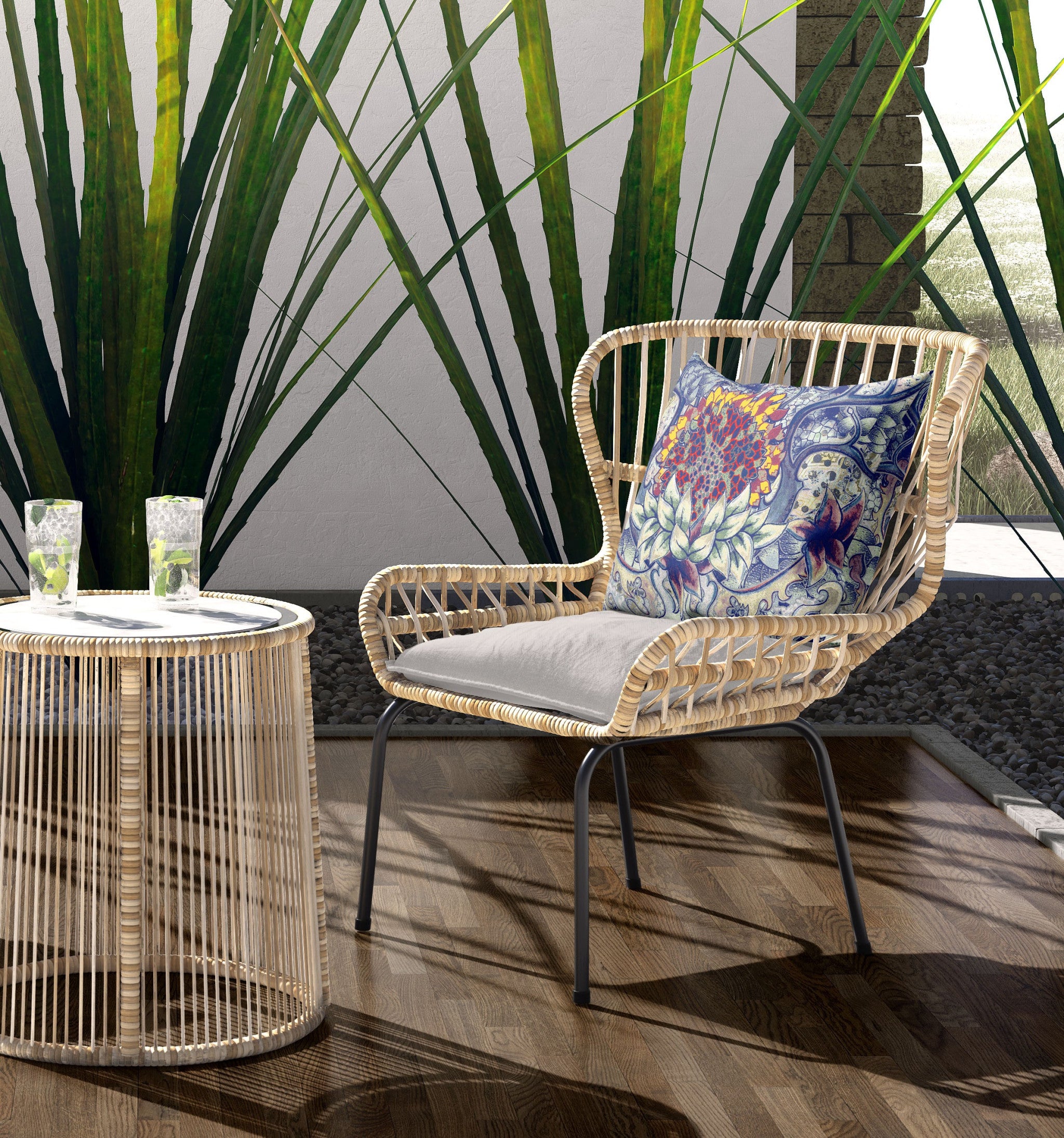 18" X 18" Blue And Red Blown Seam Geometric Indoor Outdoor Throw Pillow