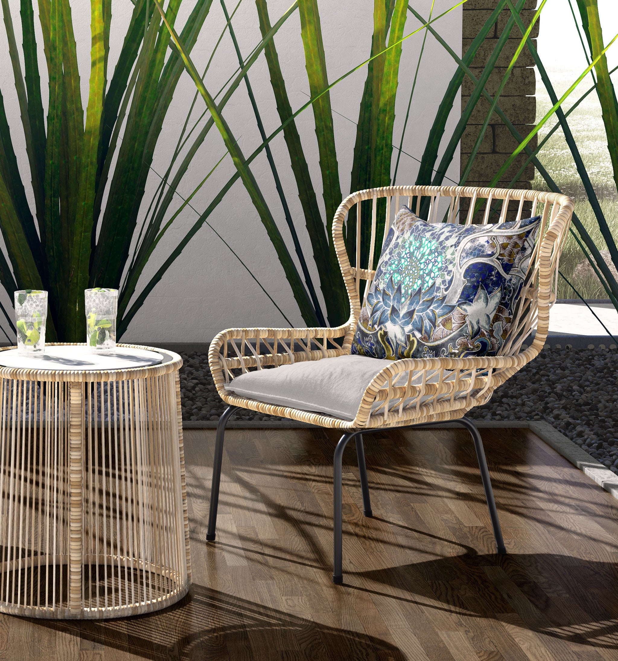 16" X 16" Blue And Green Blown Seam Geometric Indoor Outdoor Throw Pillow