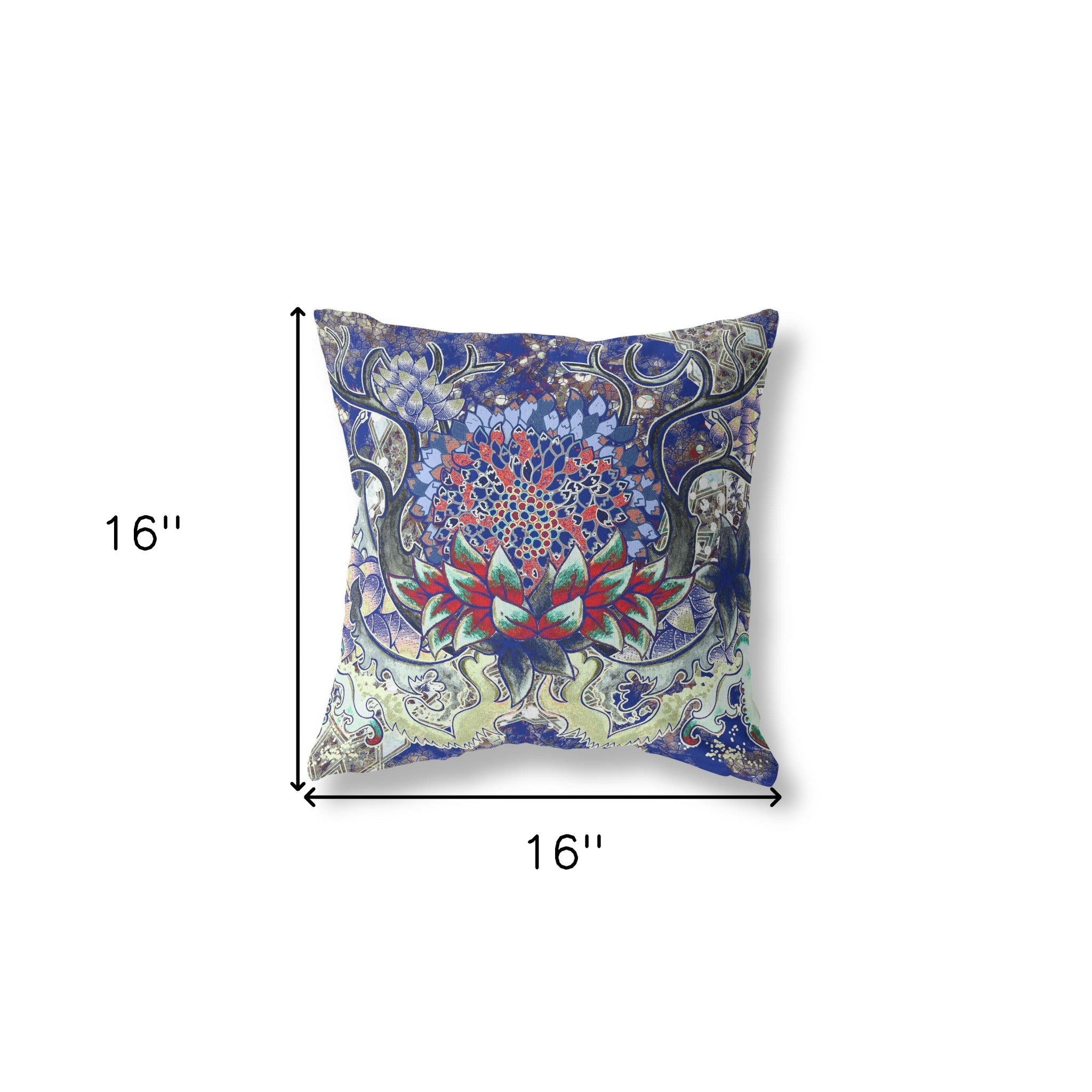 16" X 16" Electric Blue And Blue Blown Seam Geometric Indoor Outdoor Throw Pillow