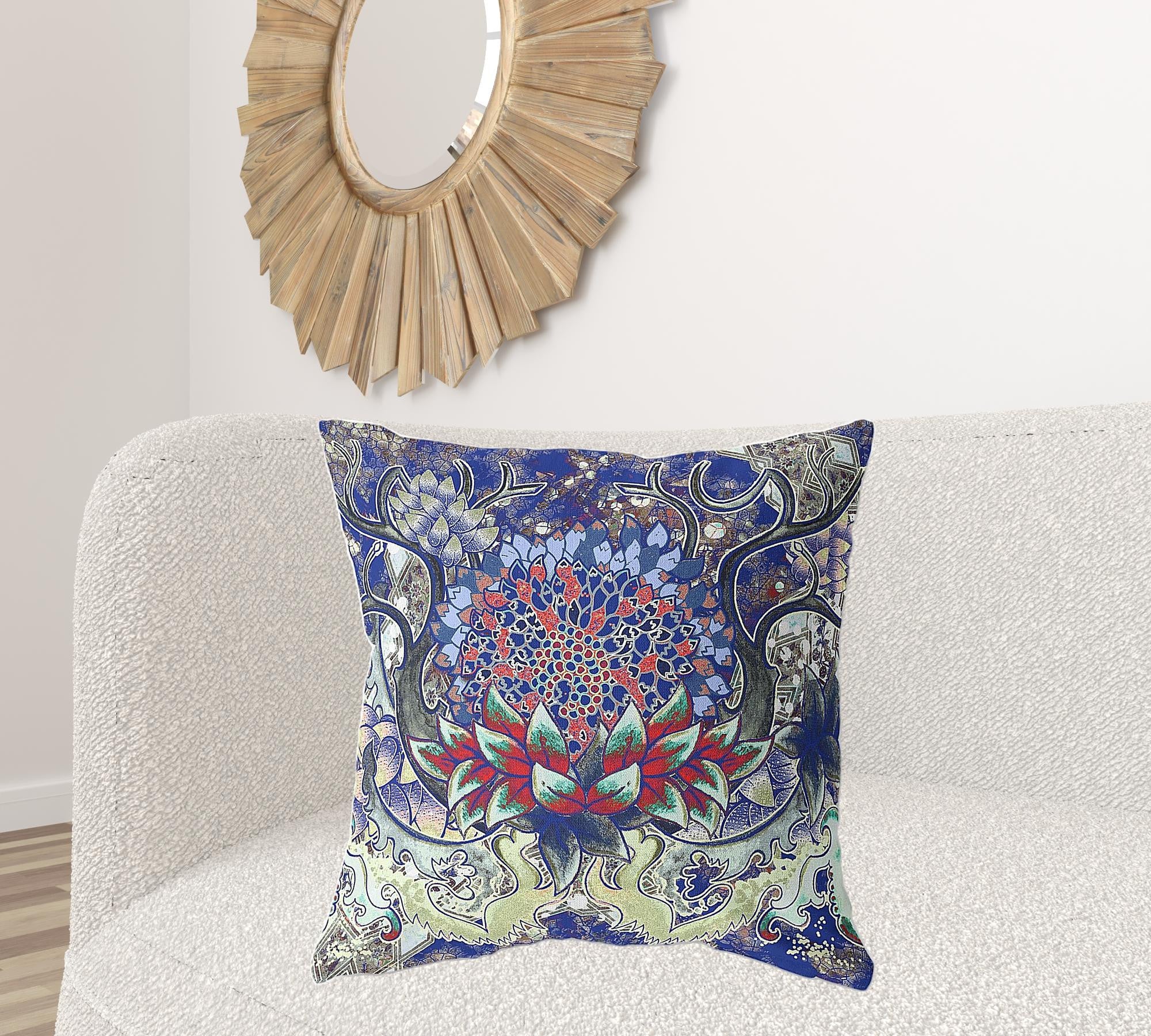 18" X 18" Electric Blue And Blue Blown Seam Geometric Indoor Outdoor Throw Pillow